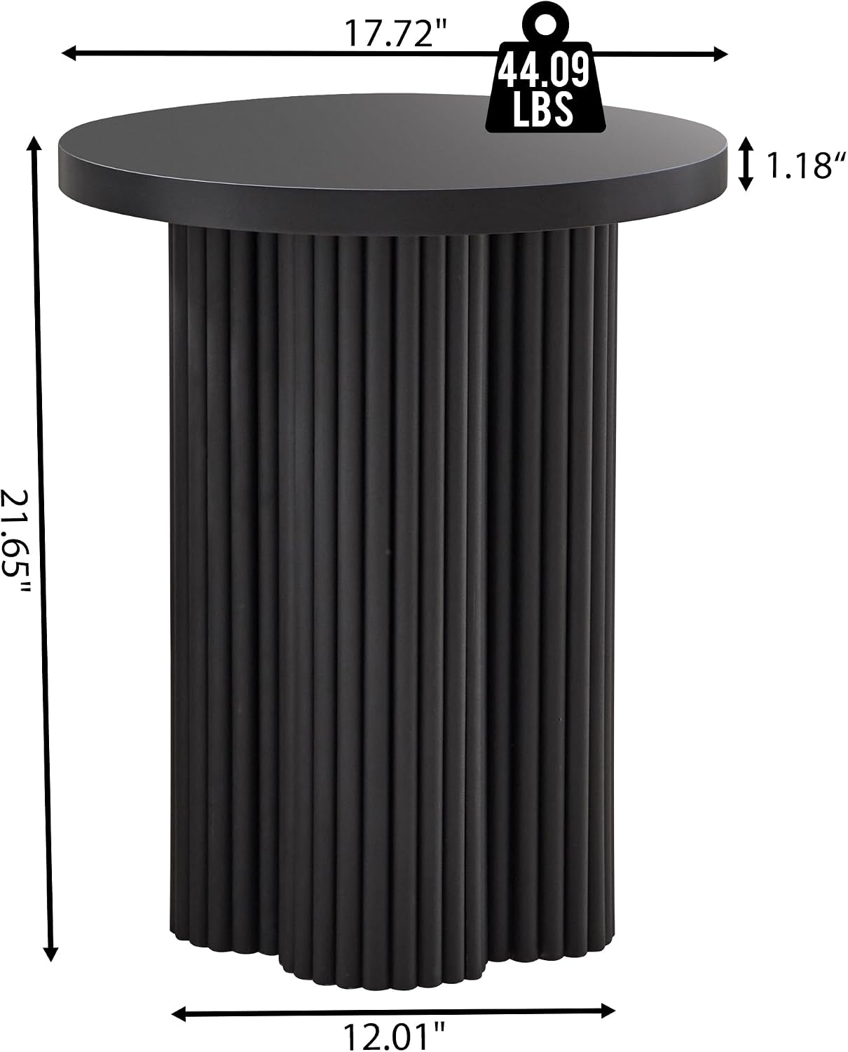 Small Sofa Side Table Set of 2, Fluted Accent Pedestal End Table, Wood Round Night Stand, Farmhouse Bed Side Table Drink Tables for Living Room, Small Spaces (Black-2PCS)