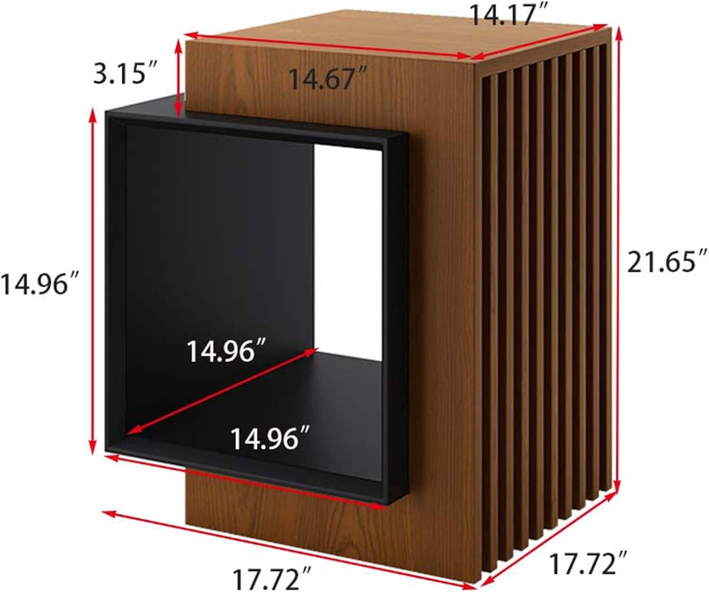POVISON Minimalist Side Table,17.71' Wood End Table with Storage for Small Spaces,Nightstand for Living Room, Bedroom, Office,Rustic Brown and Classic Black