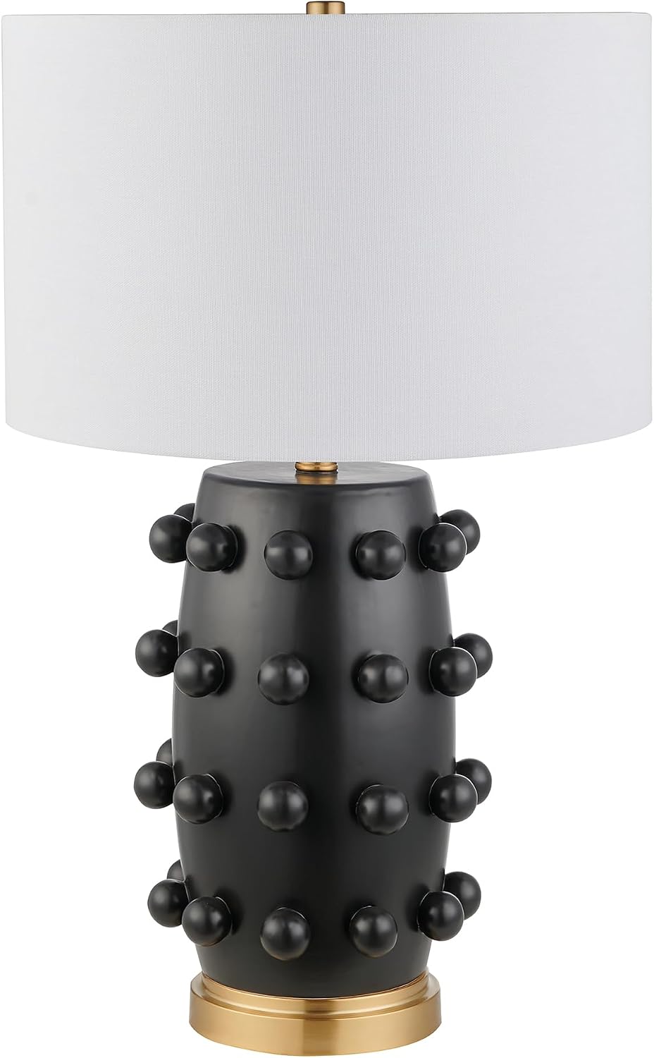 Henn&Hart 25.5'' Modern 1-Light Ceramic Table Lamp with Spherical Orbs on Lamp Body with White Fabric Drum Shade for Living Room, Bedroom, or Office, Matte Black