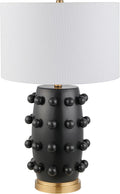 Henn&Hart 25.5'' Modern 1-Light Ceramic Table Lamp with Spherical Orbs on Lamp Body with White Fabric Drum Shade for Living Room, Bedroom, or Office, Matte Black