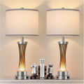 3-Way Dimmable Table Lamp Set of 2,Touch Control Lamp with Night Light,Modern Crystal Table Lamps for Bedroom,Living Room，Bedside Lamps with USB A+C Ports，Fabric Lampshade(Blubs Included)