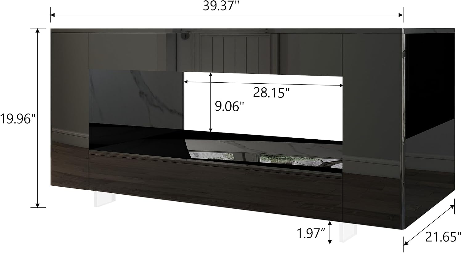 Glossy Coffee Table with Open Shelf Storage - High Gloss Modern Cocktail Table for Living Room, Bedroom, Office