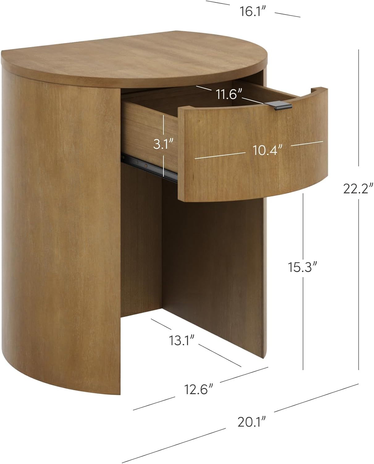 Nathan James Shay Solid Wood Nightstand, Modern Bedside Table with Drawer, Contemporary Rounded Nightstand Table for Bedroom, Light Brown Set of 2