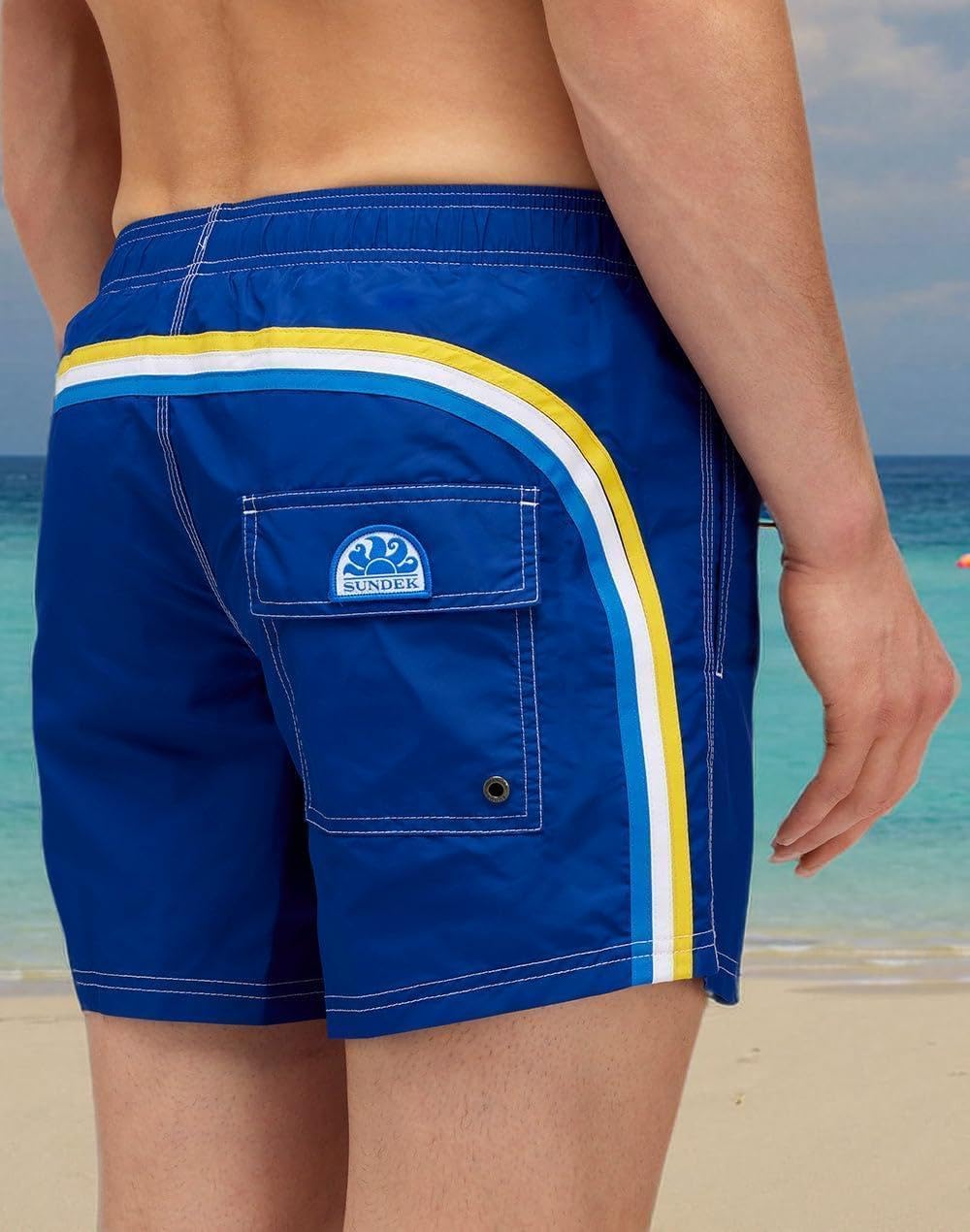 SUNDEK Mens Elastic Waist Boardshort, Swim Trunks 14' Length 5' Inseam