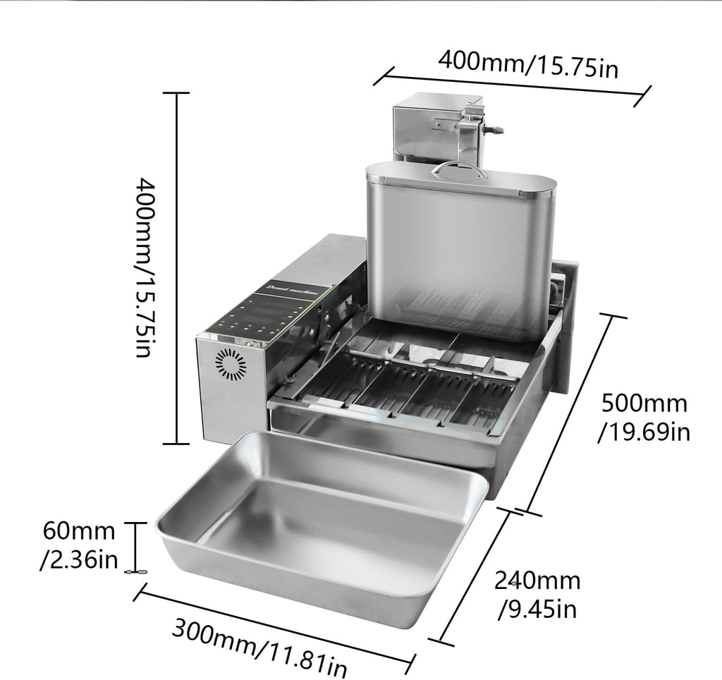 HNZXIB 1800+pcs/hour Mini 4-Row Donut Maker, Automatic Donut Machine, Commercial Doughnut Frying Maker, 5 Gears Adjustment, 110V 60Hz, 2000W, Stainless Steel, for Cafes, Bakeries, Restaurants