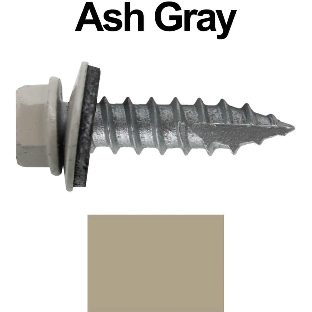 #14 Metal Roofing Screws: (1000) Screws x 1' ASH Gray Hex Head Sheet Metal Roof Screw. Self Starting/Tapping Metal to Wood Sheet Metal Screws with EPDM Washer. for Corrugated Roofing