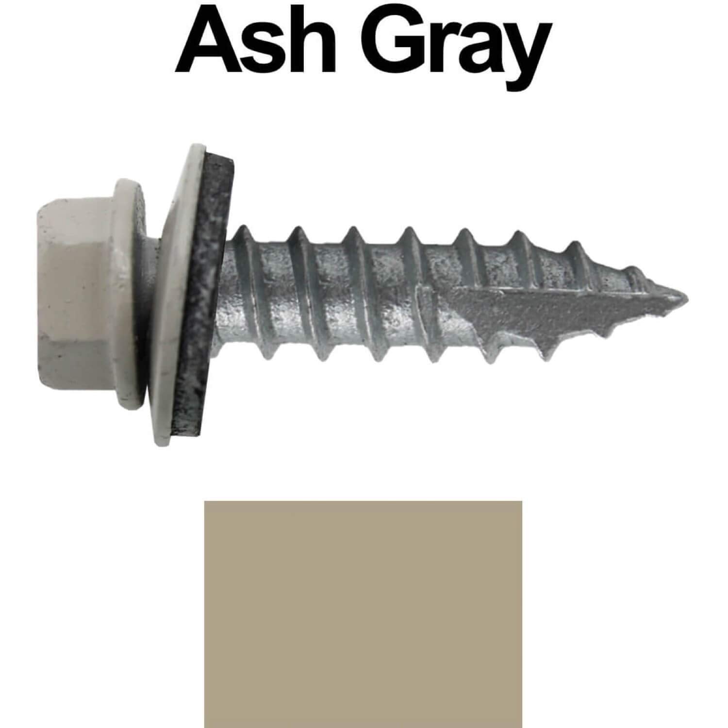 #14 Metal Roofing Screws: (1000) Screws x 1' ASH Gray Hex Head Sheet Metal Roof Screw. Self Starting/Tapping Metal to Wood Sheet Metal Screws with EPDM Washer. for Corrugated Roofing