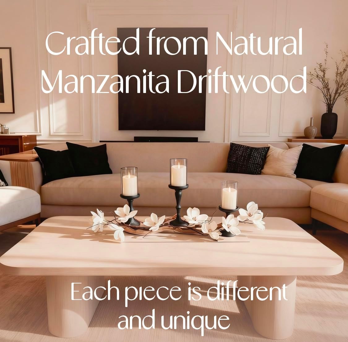 Magnolia Vine Driftwood Farmhouse Table Centerpiece - 3pc Candle Holder Set - Floral Table Decor for Dining Room, Living Room, Mantle & Weddings (Black)