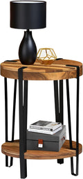 Ryegate 2-Tier Round Acacia Wood & Metal End Table with Bottom Shelf – Rustic Modern Accent Table with Live Edge, Natural Finish and Metal Straps for Living Room or Bedroom by Alaterre Furniture