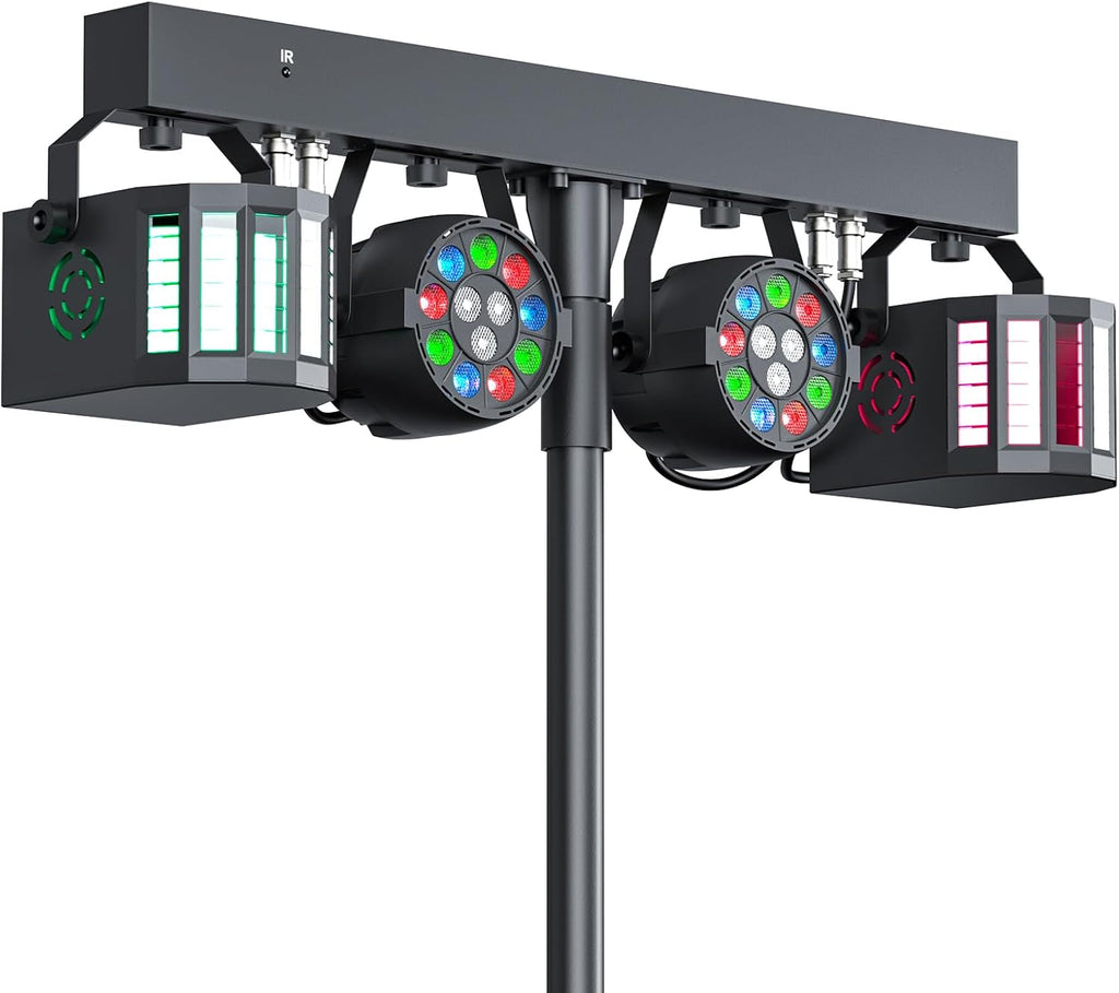 5 in 1 DJ Lights with Stand Combination Party Light Dj Disco Lights Stage Lighting for Parties 3/6/15CH with Sound Activated,DMX,Remote Control Strobe LED Par Light for Weddings Birthday KTV-1PC