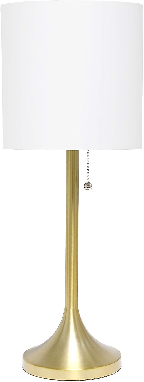 Simple Designs LT1076-GDW Tapered Fabric Drum Shade Table Lamp, Gold and White - (Pack of 4)