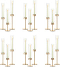 NUPTIO Candle Stick Holder for Wedding: 18 Pcs Tall Hurricane Gold Candles Holder with Clear Glass Chimney Cover - Tapered Candlestick Decor Bulk for Party Centerpiece