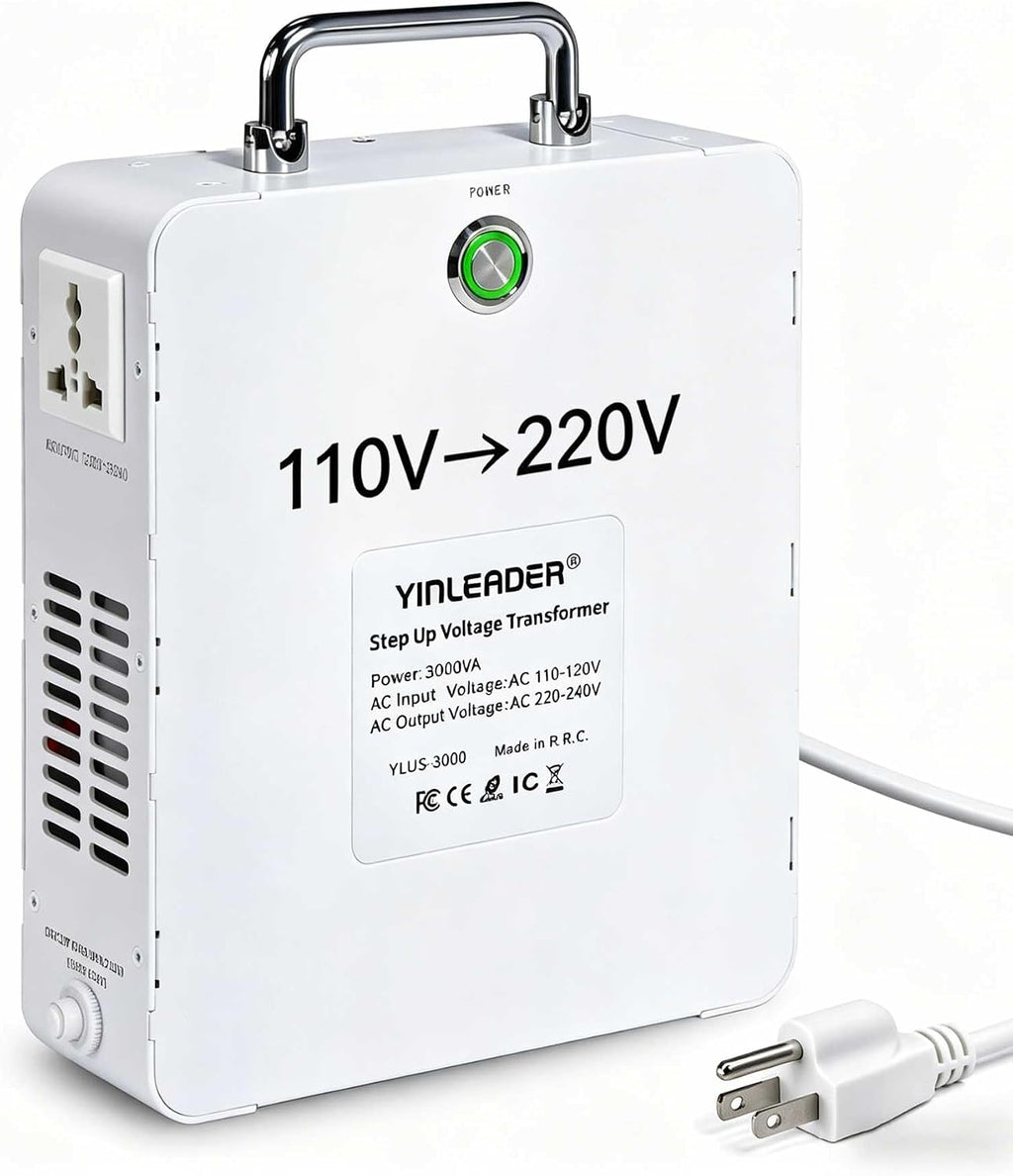 Yinleader 3000W 110v to 220v Converter Step Up Voltage Transformer 110v/120V to 220V/240V for Euro/Asia/DE/FR/UK/AU Appliances Used in US/CA/MX(White)