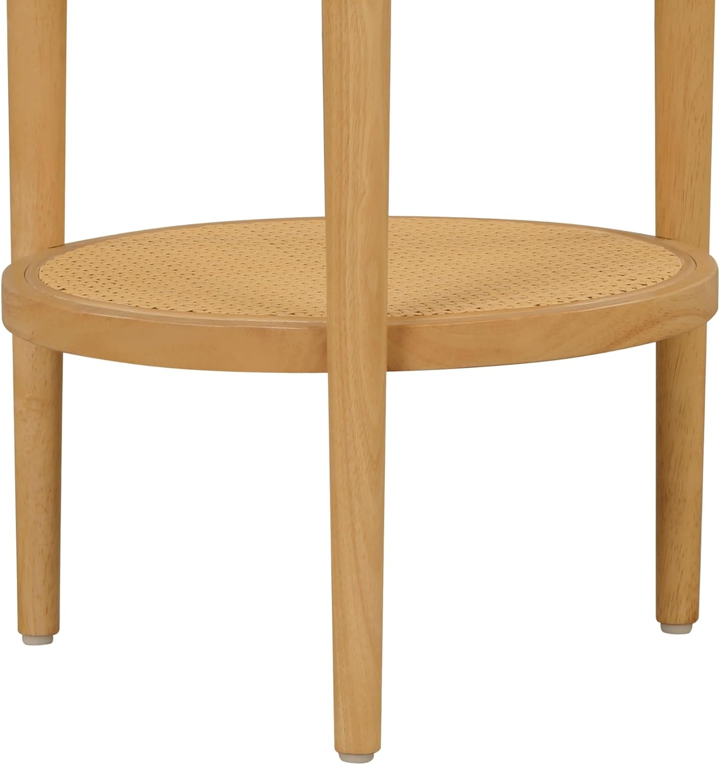Nathan James Sonia Boho Round Accent End Table, Natural Sofa Side Table in Light Wood with Rattan Storage Shelf for Living Room, Bedroom or Nursery, Light Brown, Set of 2