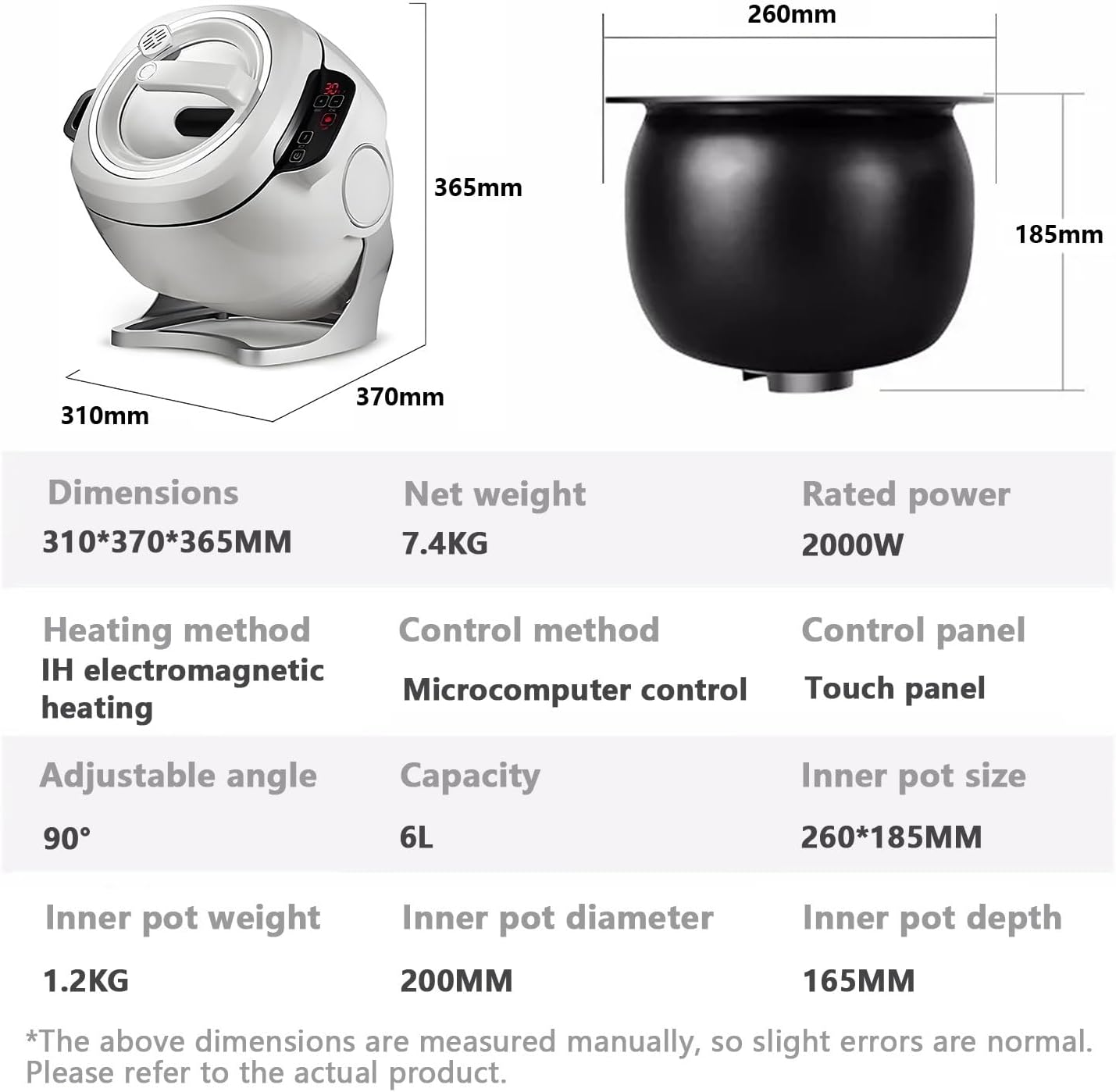 6L Rotating Cooking Pot, 200W Automatic Machine with Smart Touch Panel, 360° Rotating Inner Pot, 3D All-Round Heating for Stir-Frying & Stewing, Versatile Kitchen Appliance
