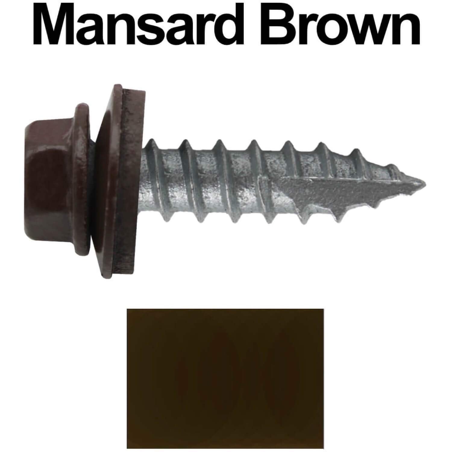 #14 Metal Roofing Screws: (1000) Screws x 1' Mansard Brown Hex Head Sheet Metal Roof Screw. Self Starting/Tapping Metal to woodsheet Metal Screws with EPDM Washer. for Corrugated Roofing