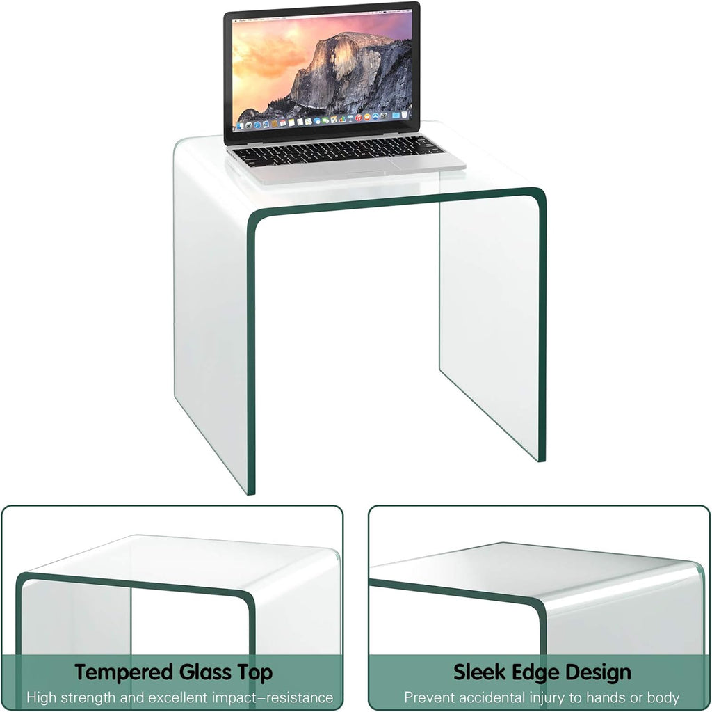 Tangkula Tempered Glass End Table, Clear Sofa End Tables with Waterfall Edges & Non-Slip Pad, 18 x 18 x 16 inches, No Assembly Needed, Transparent Glass Side Table for Living Room Bedroom Office