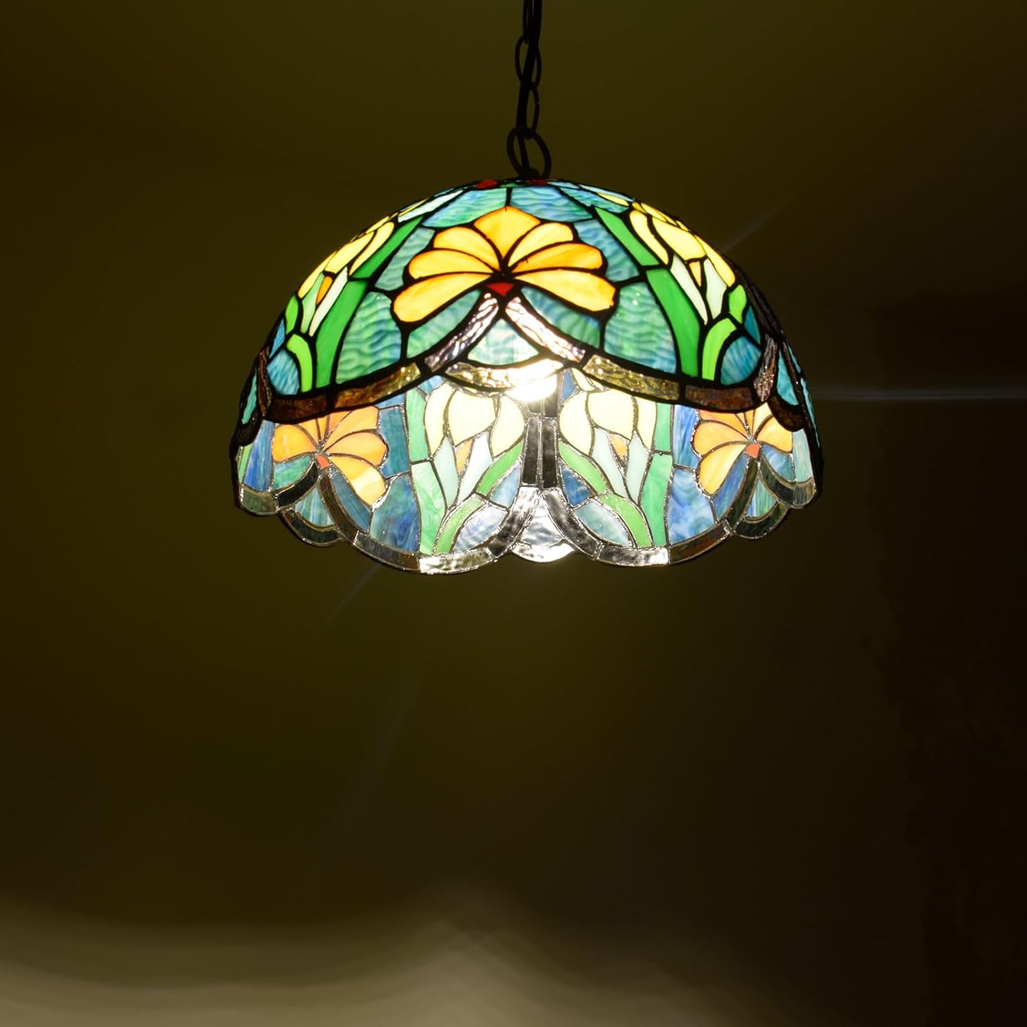 Tulip Lamp Shade Replacement, 12 Inch Yellow Tulip Blue Green Stained Glass Lampshade for Table Lamp, Floor Lamp, Bedside Lamp, Ceiling Light,