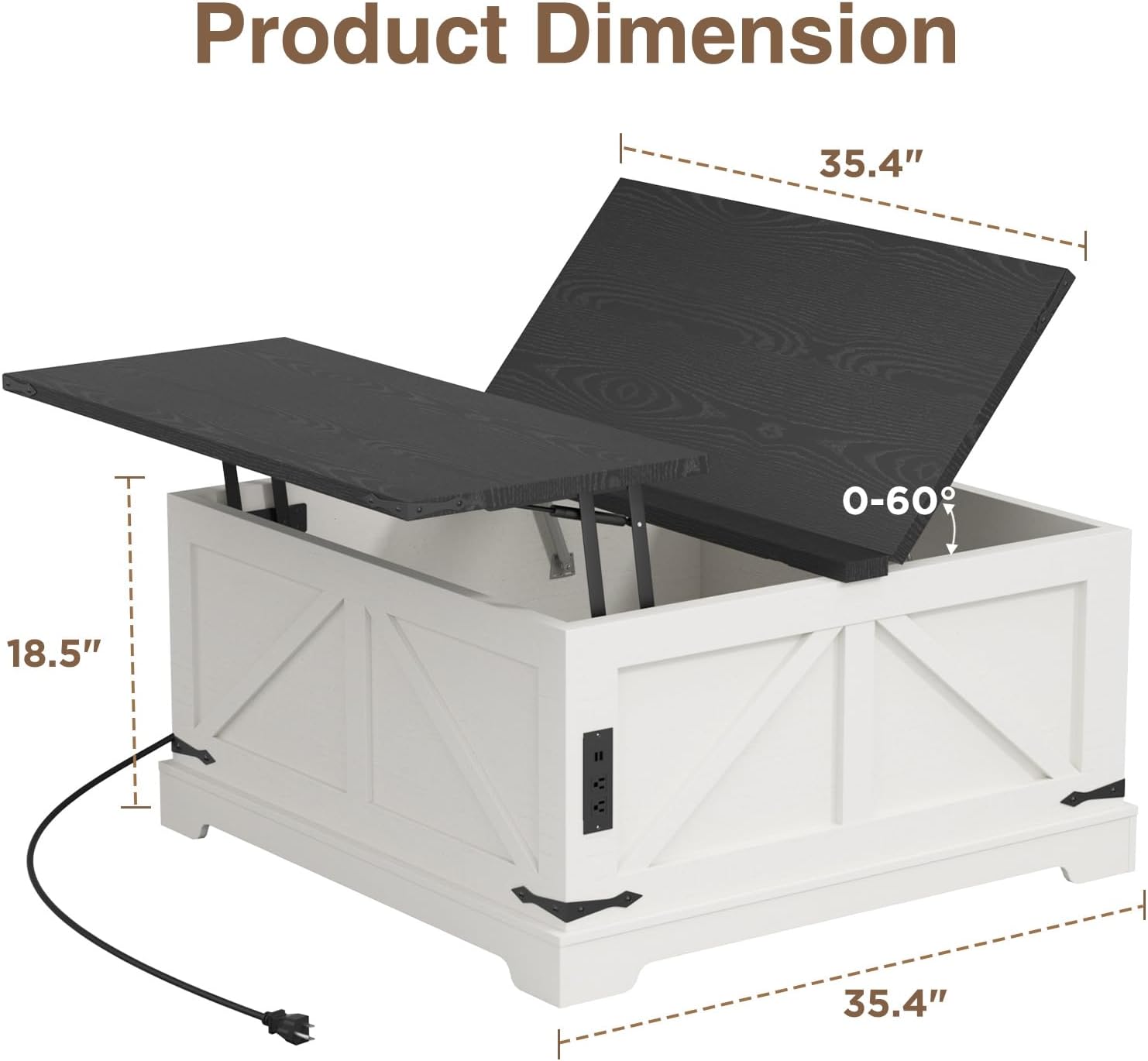 FiveWillowise Coffee Table with Storage, Farmhouse Lift Top Wood Square Center Table with Charging Station, Rustic Cocktail Tables with Flip Top Lids for Living Room, Home Office, 35.4' W, White