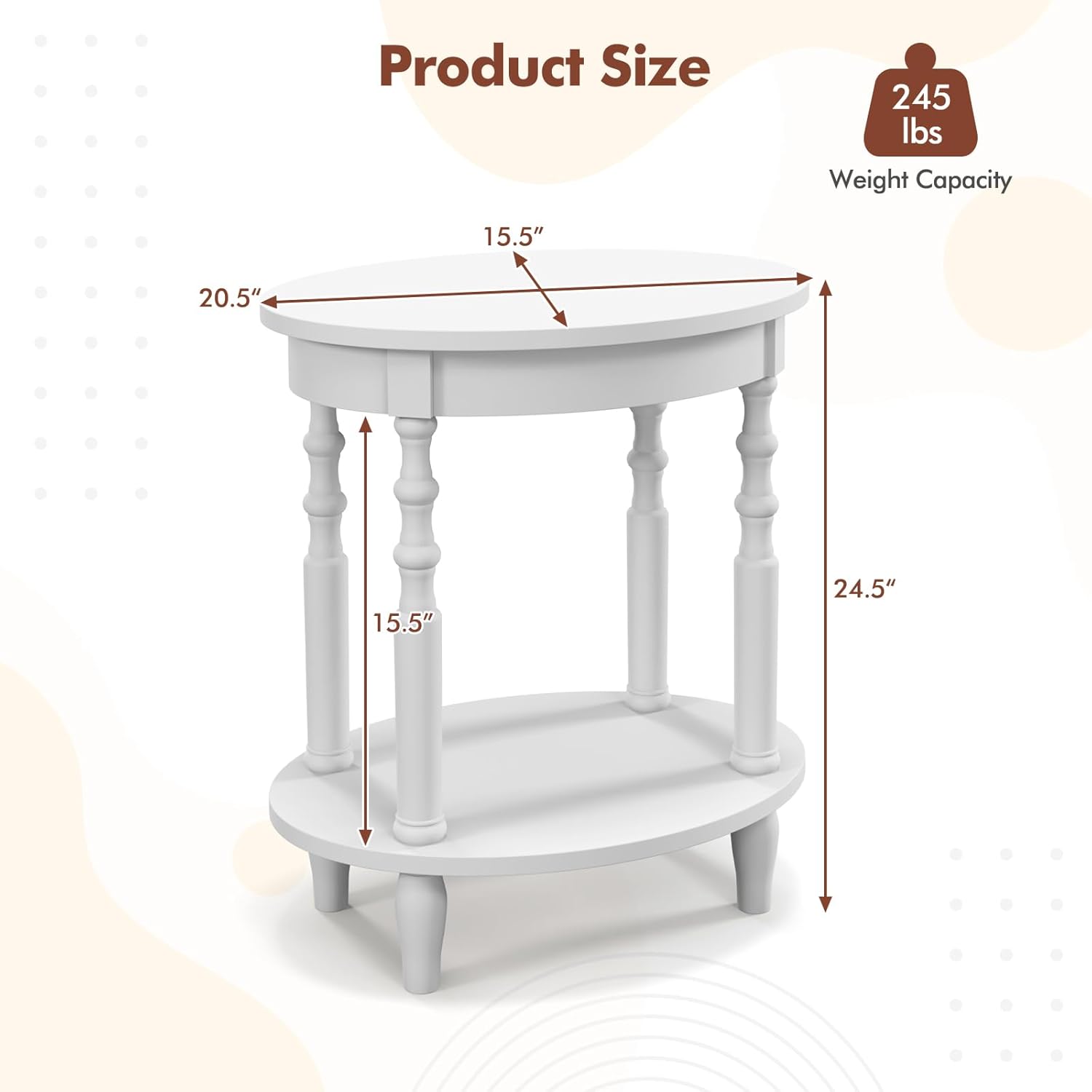 Giantex Oval End Tables Set of 2, 2-Tier Side Tables with Storage Shelf & Solid Wood Legs, Modern Living Room Accent Table, Wood Nightstand for Bedroom, Small Space, 20.5'L x 15.5'D x 24.5'H, White