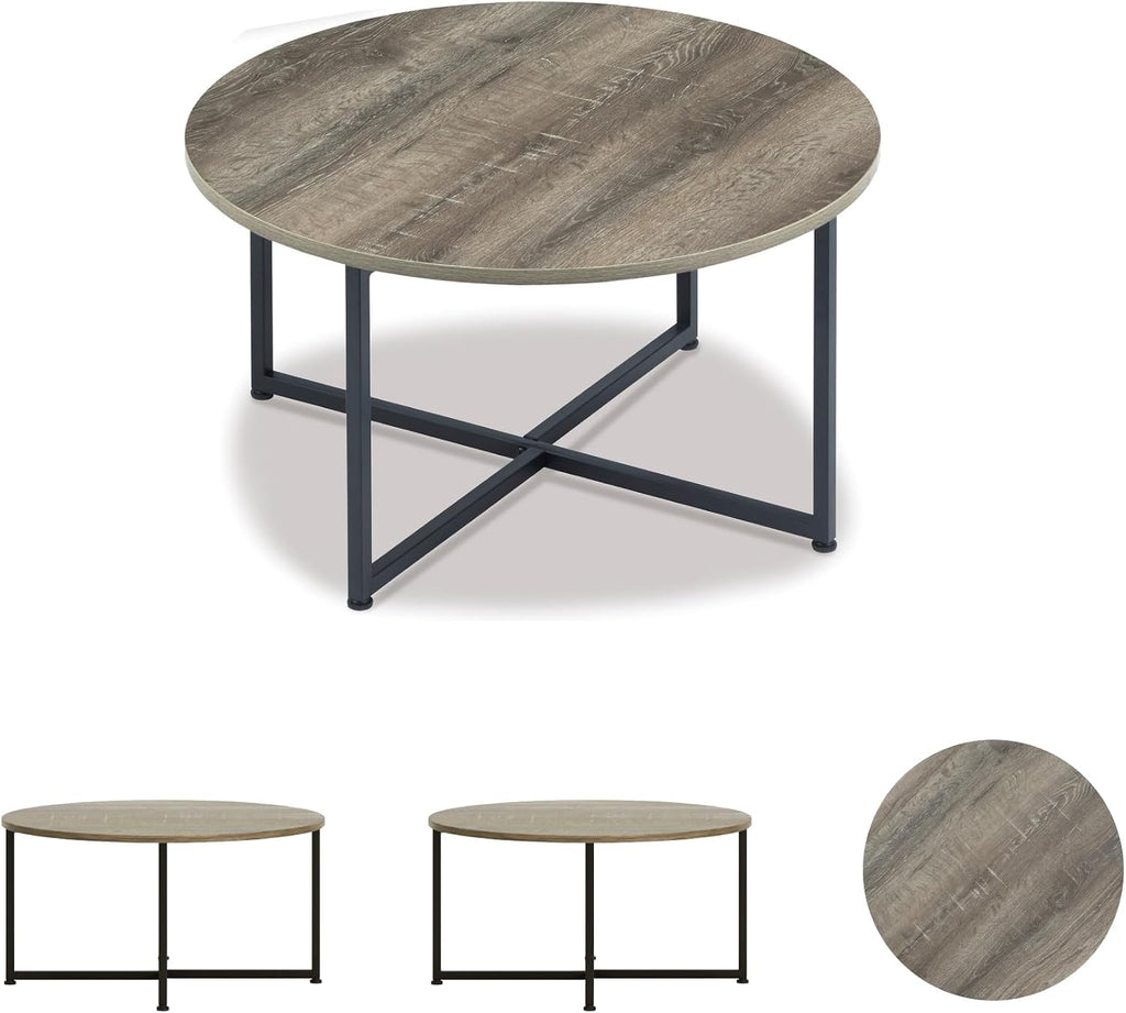 Signature Design by Ashley Wadeworth Urban Wood Grain 3-Piece Table Set, Includes 1 Coffee Table and 2 End Tables, Brown & Black