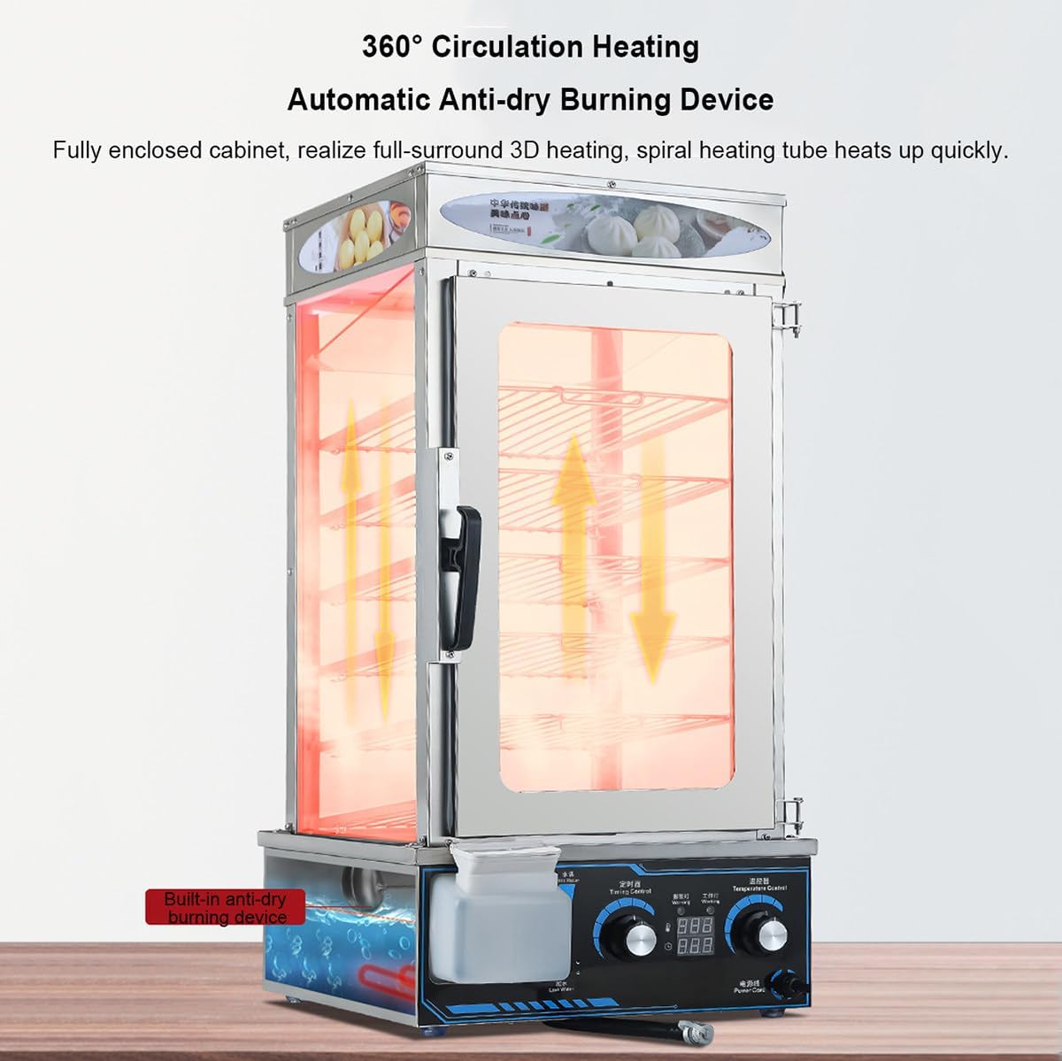 6-Layer Commercial Electric Steamer 2200W Electric Steamed Bun Machine 30-110℃ Temperature Range Anti-Dry Burning Food Steamer Warmer for Store Buffet