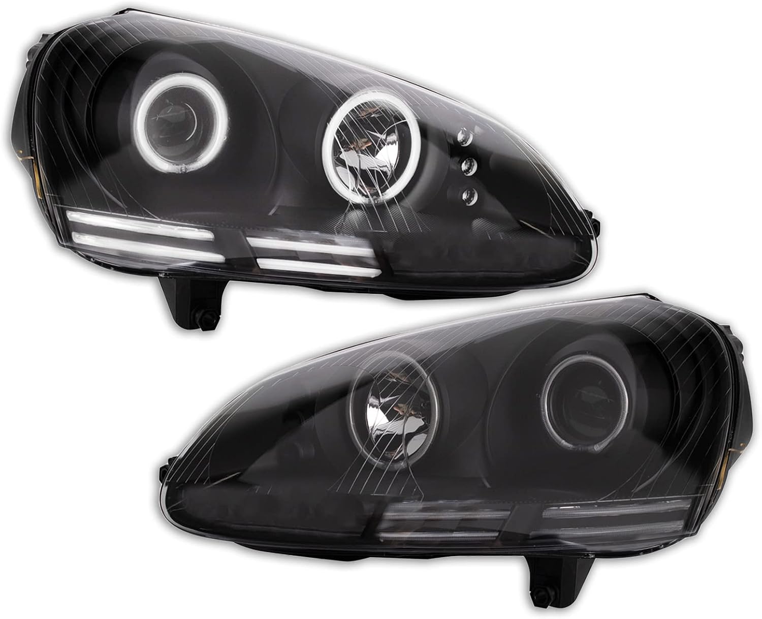 TRQ Performance Driver and Passenger Side Headlight Assembly Set Black Housing Compatible with 05-10 VW Jetta