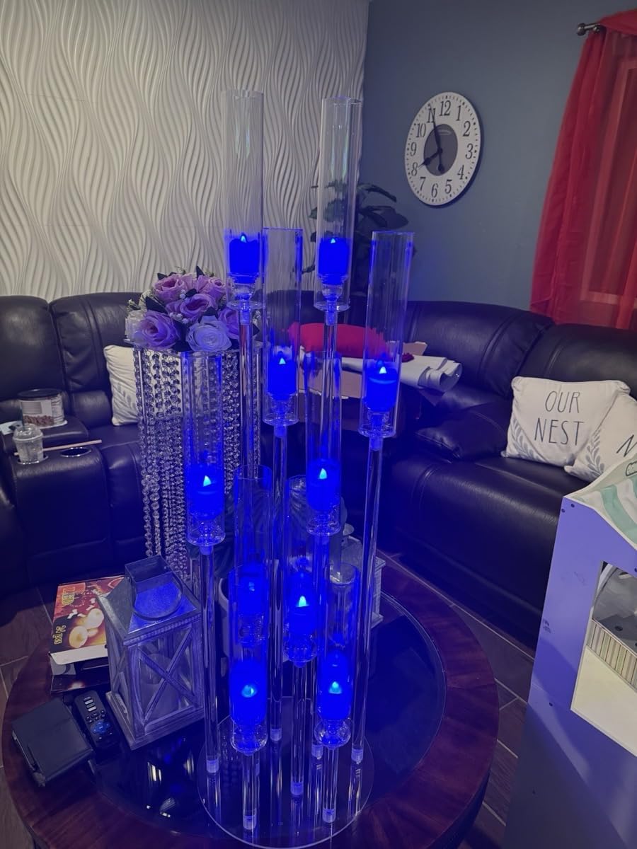 4 Sets 10 Arms Acrylic Candelabra Wedding Centerpiece,33.7Inches Floor Clear Candlesticks Holder with Acrylic Shade for Baby Shower Event Dinner Party Decoration(Fit 0.8Led Candles)