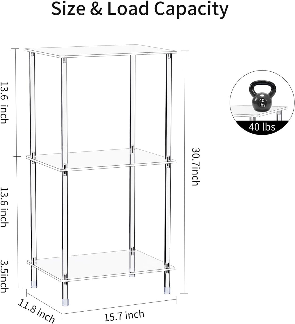 Clear Acrylic Side Table Set of 2, 15.7' L x 11.8' W x 30.7' H, 3-Tier End Table for Living Room, Small Modern Bedside Tables Nightstand for Bedroom, Home Decor Accent Table