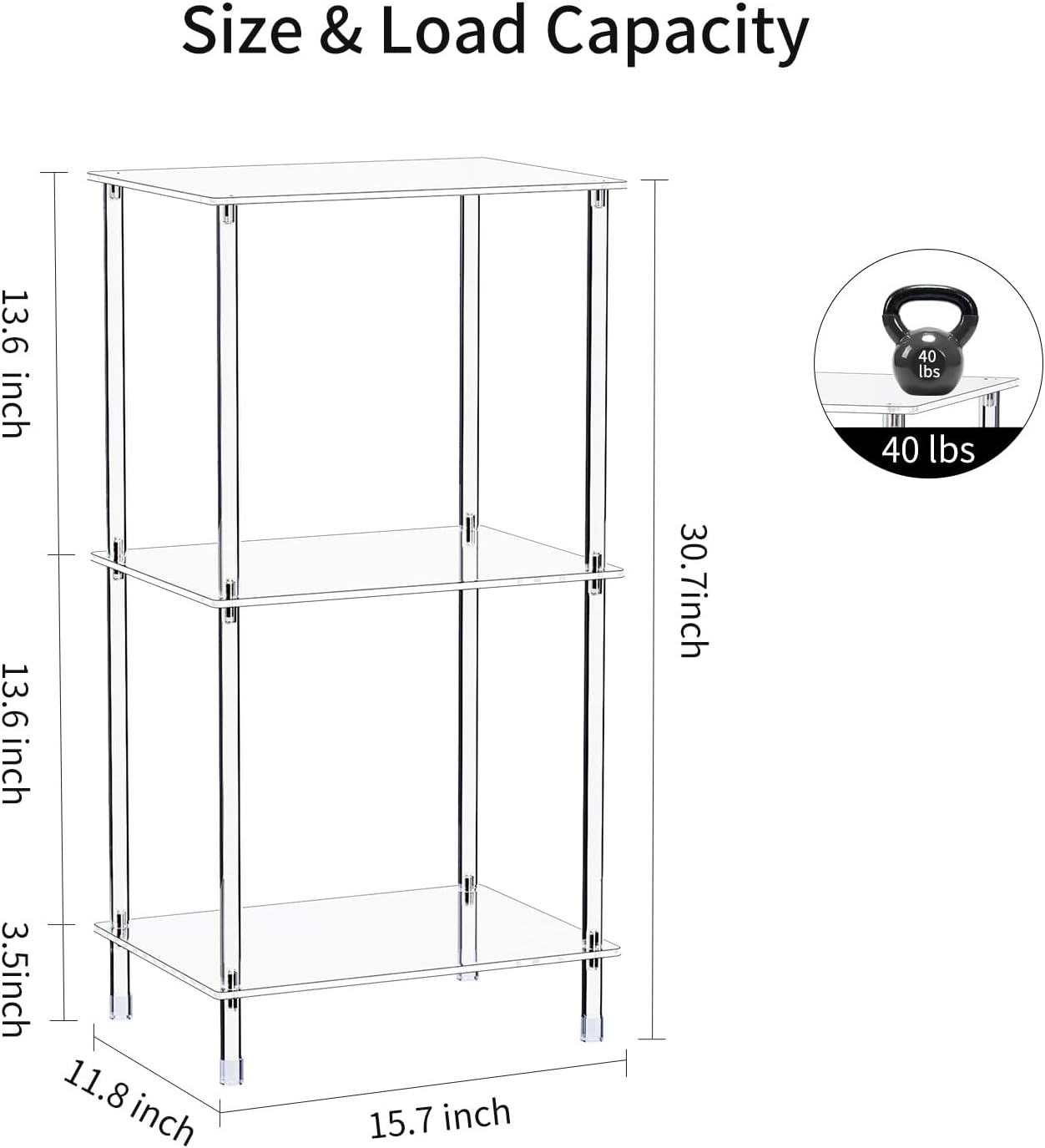 Clear Acrylic Side Table Set of 2, 15.7' L x 11.8' W x 30.7' H, 3-Tier End Table for Living Room, Small Modern Bedside Tables Nightstand for Bedroom, Home Decor Accent Table