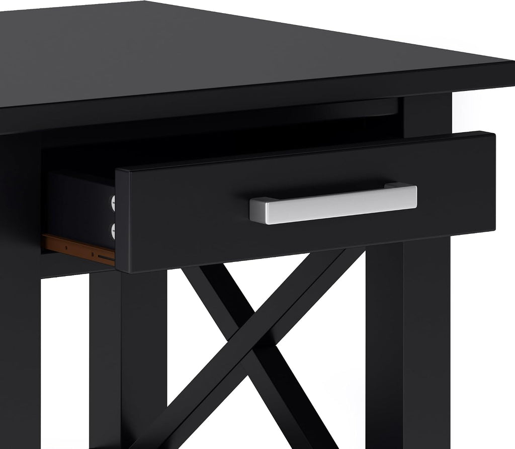 SIMPLIHOME Kitchener End Table - 21 inch Wide Solid Wood Square Accent Table with Drawer and Open Shelf in Black, Contemporary Nightstand or Lamp Stand with X-Design for Living Room or Bedroom