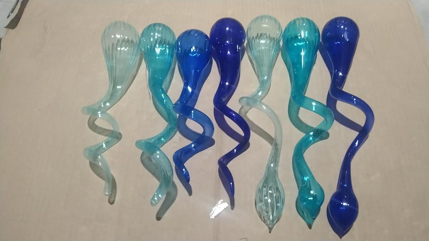 Longree Decorative Glass Spiral Ornaments, 12' L Blue Ombre Collection, Set of 7, Twisted Teardrop Design, Fixture Replacement Glass Shades