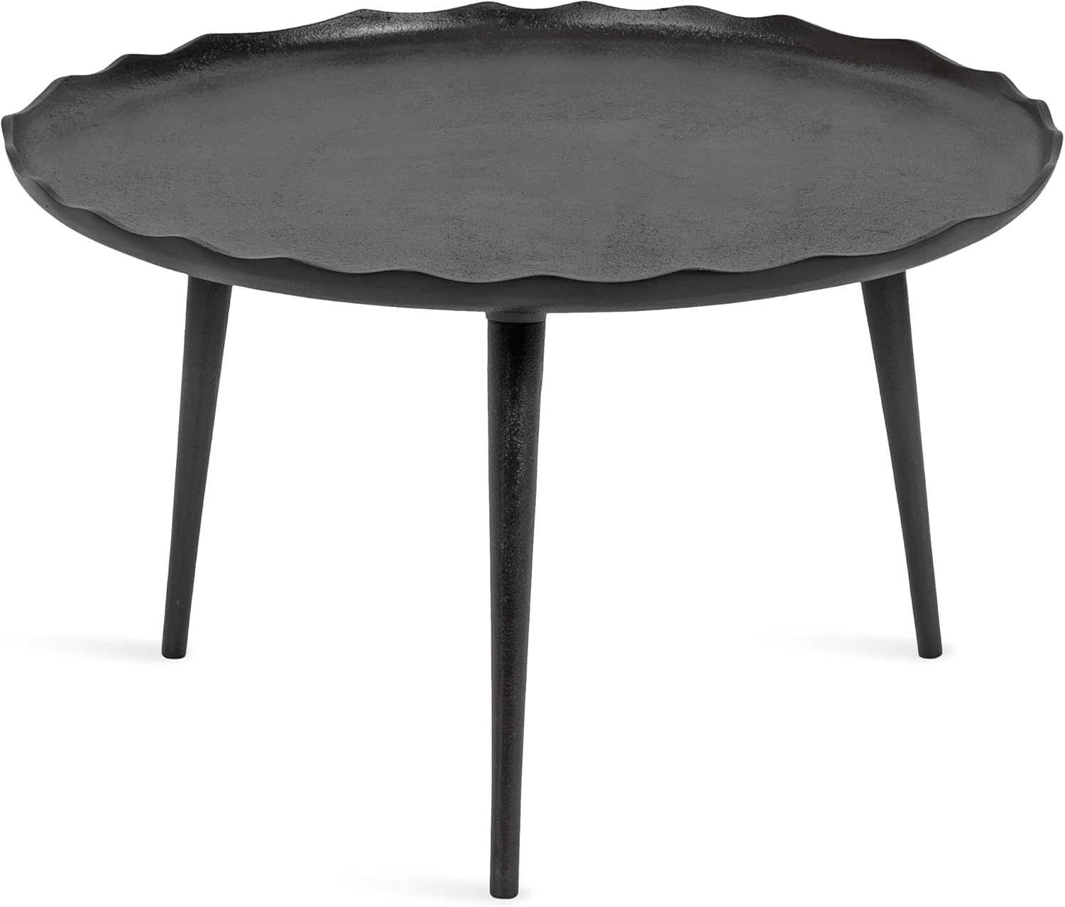 Kate and Laurel Alessia Modern Round Metal Coffee Table; 26 x 26 x 16; Black; Sand Cast Aluminum Coffee Table with Raised Deckled Edge for Storage and Display