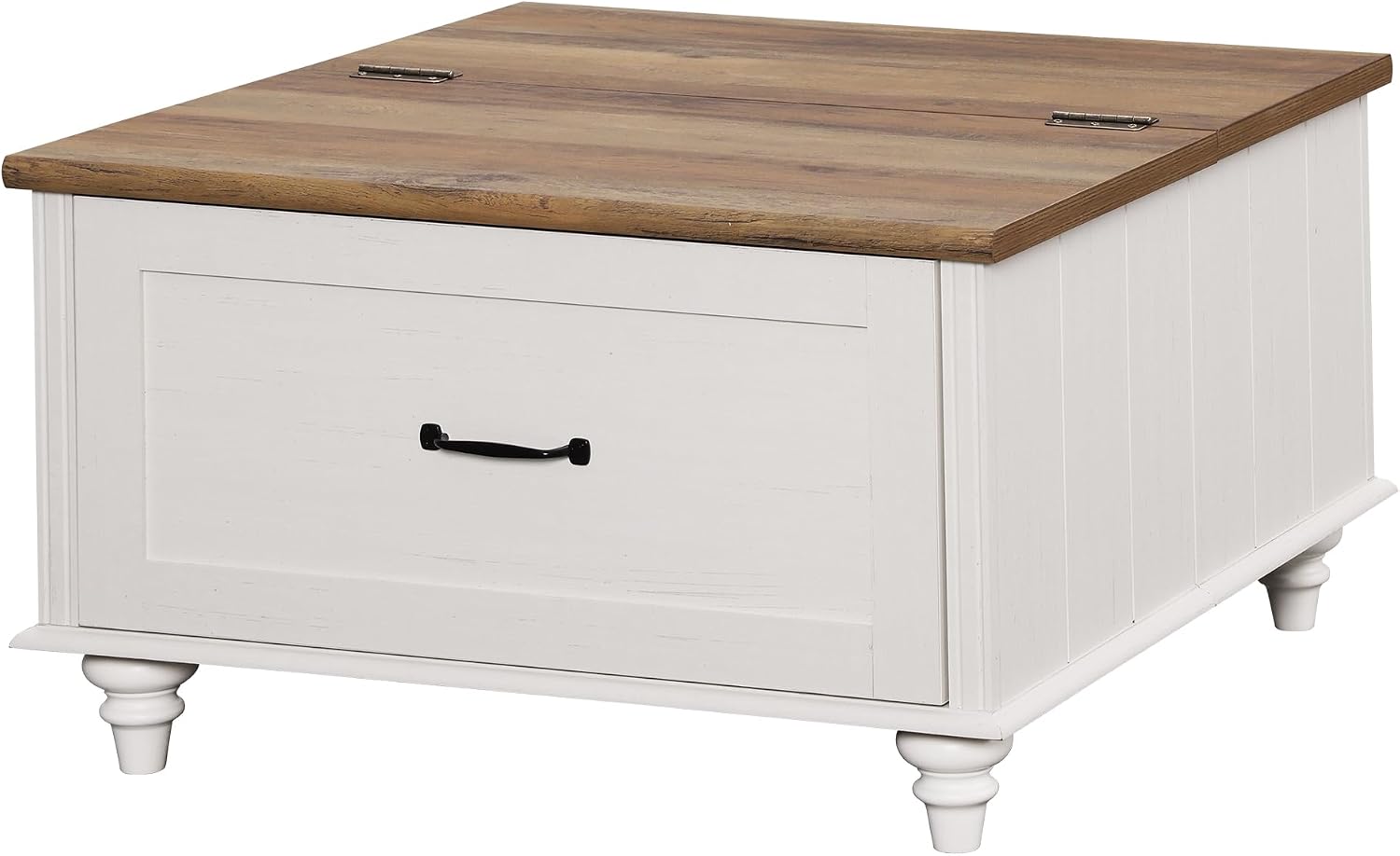WAMPAT Farmhouse Lift Top Coffee Table with Storage Cabinet, Square Coffee Table with Large Drawer, Wooden Center Table for Living Room, Home, Office, Off White