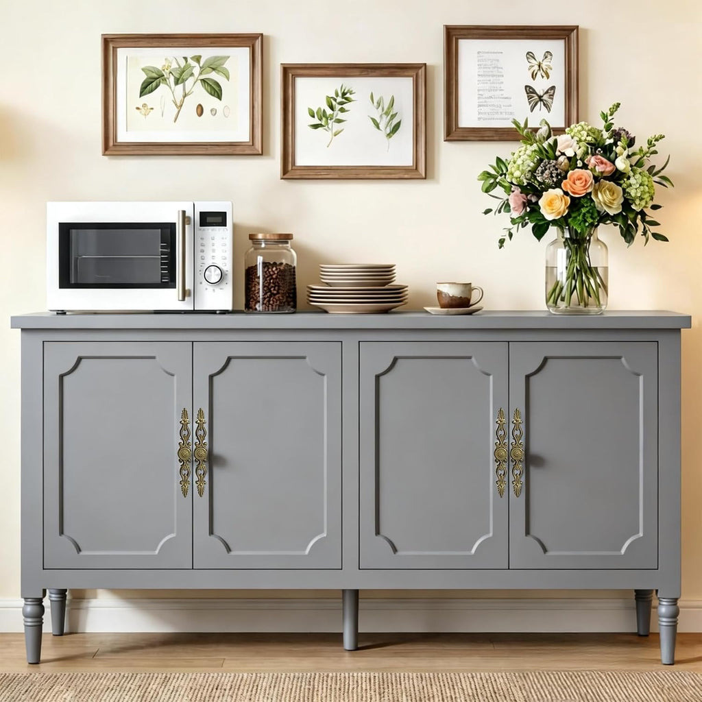 RoyalCraft Buffet Cabinet with Storage, 59' Vintage Sideboard with Adjustable Shelves, Mid Century Modern Painted Credenza Coffee Bar for Kitchen, Dining Room, Entryway, Living Room, Dove Gray