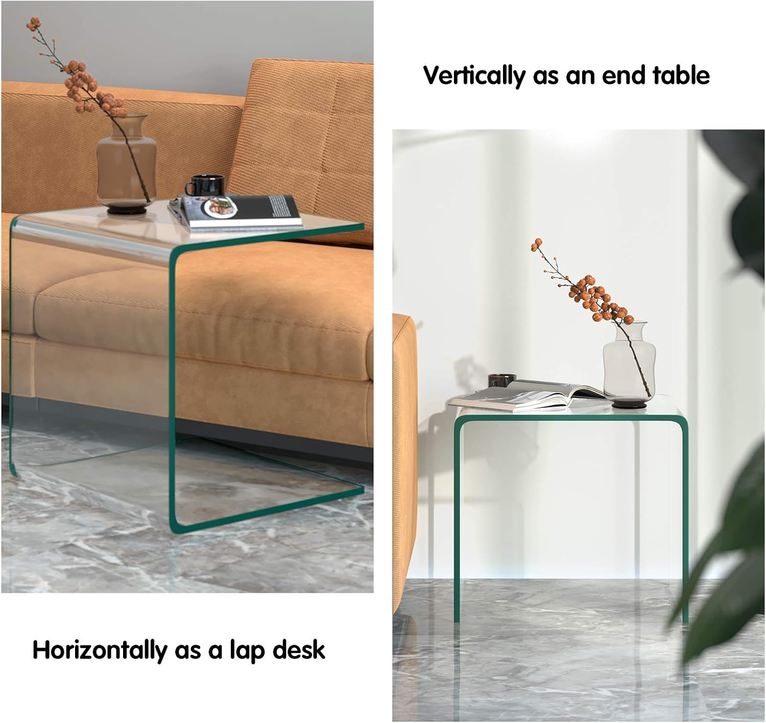 Tangkula Tempered Glass End Table, Clear Sofa End Tables with Waterfall Edges & Non-Slip Pad, 18 x 18 x 16 inches, No Assembly Needed, Transparent Glass Side Table for Living Room Bedroom Office
