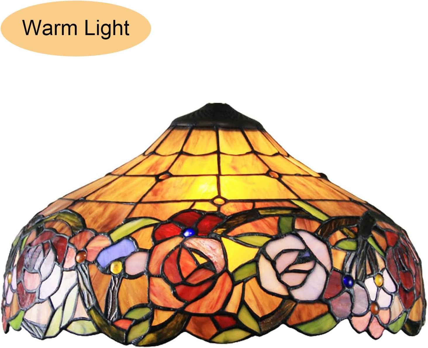 Rose Table Lamp Shade Replacement Only 16X9 Inch Tiffany Style Stained Glass Cream Amber Lampshades, Vintage Pastoral Romance Light Cover for Desk Light Floor Lamp Pendant Ceiling Lamp,A1