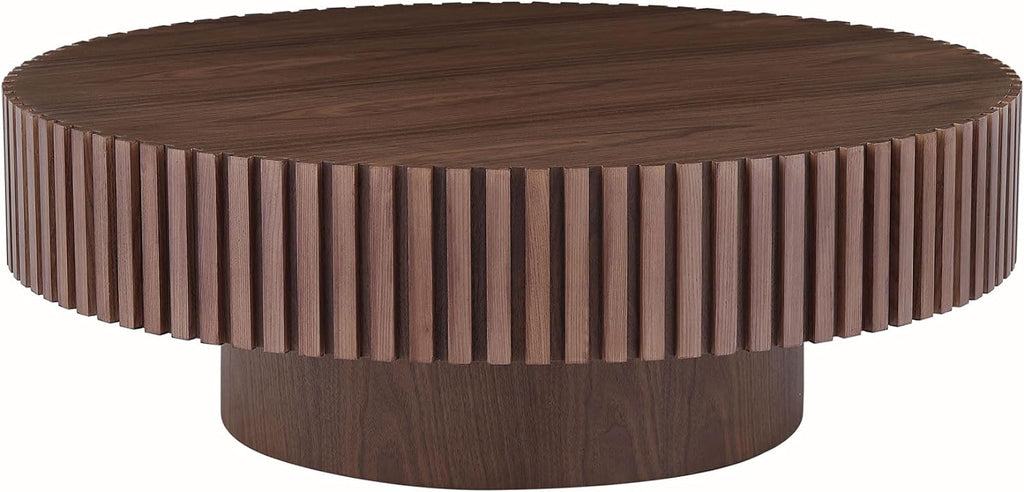 Walnut Round Coffee Table for Living Room Contemporary Circle Wood Coffee Table with Pedestal, Easy Assembly ø31.49'',