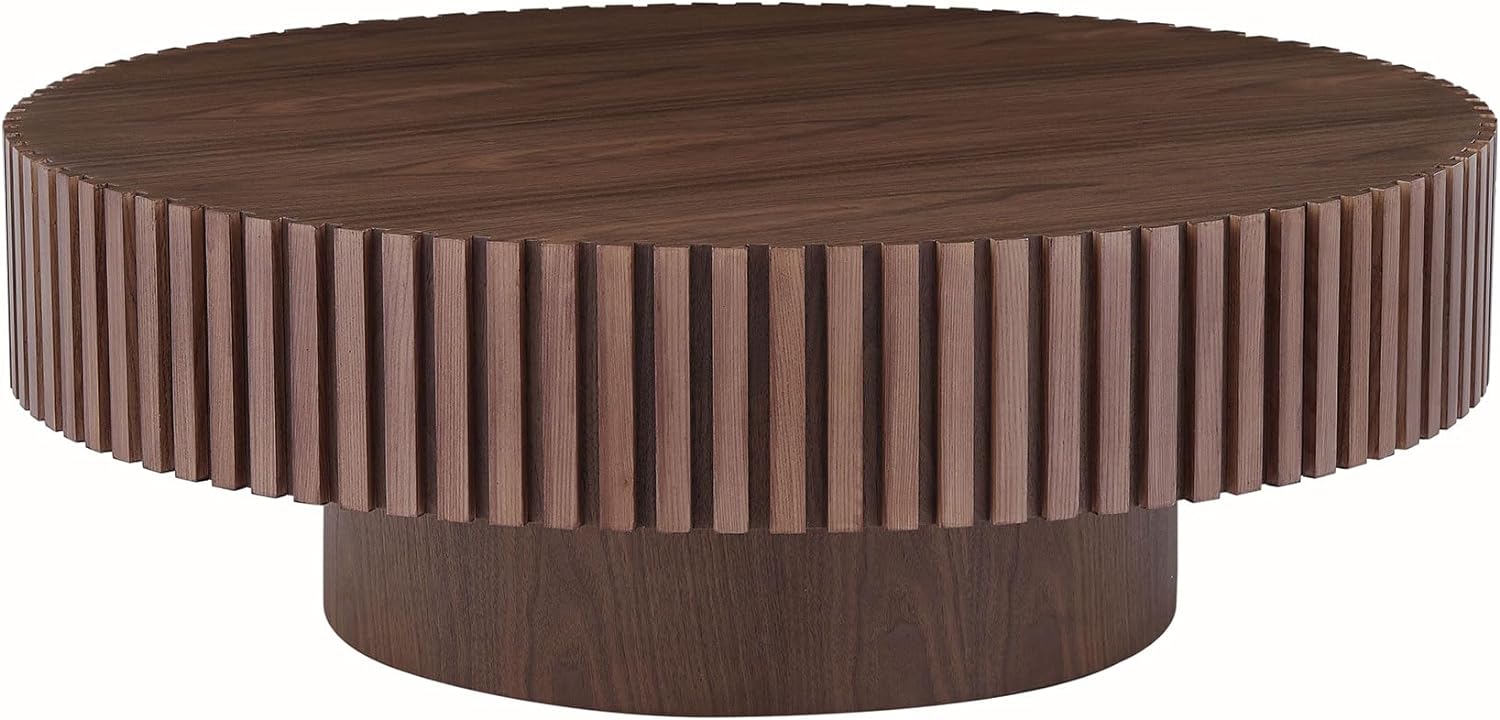 Walnut Round Coffee Table for Living Room Contemporary Circle Wood Coffee Table with Pedestal, Easy Assembly ø31.49'',