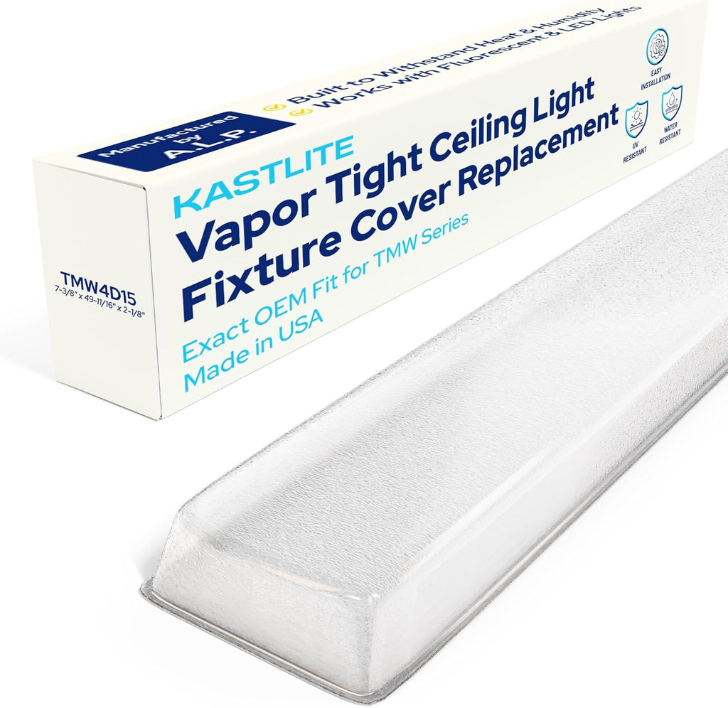KASTLITE TMW4D15 ALP Vapor Tight LED & Fluorescent Light Covers for Ceiling Lights - Matte Acrylic Light Fixture Cover - Replacement for TMW Series Vapor Tight Lights, 7-3/8'x 49-11/16'x 2-1/8', 4PK