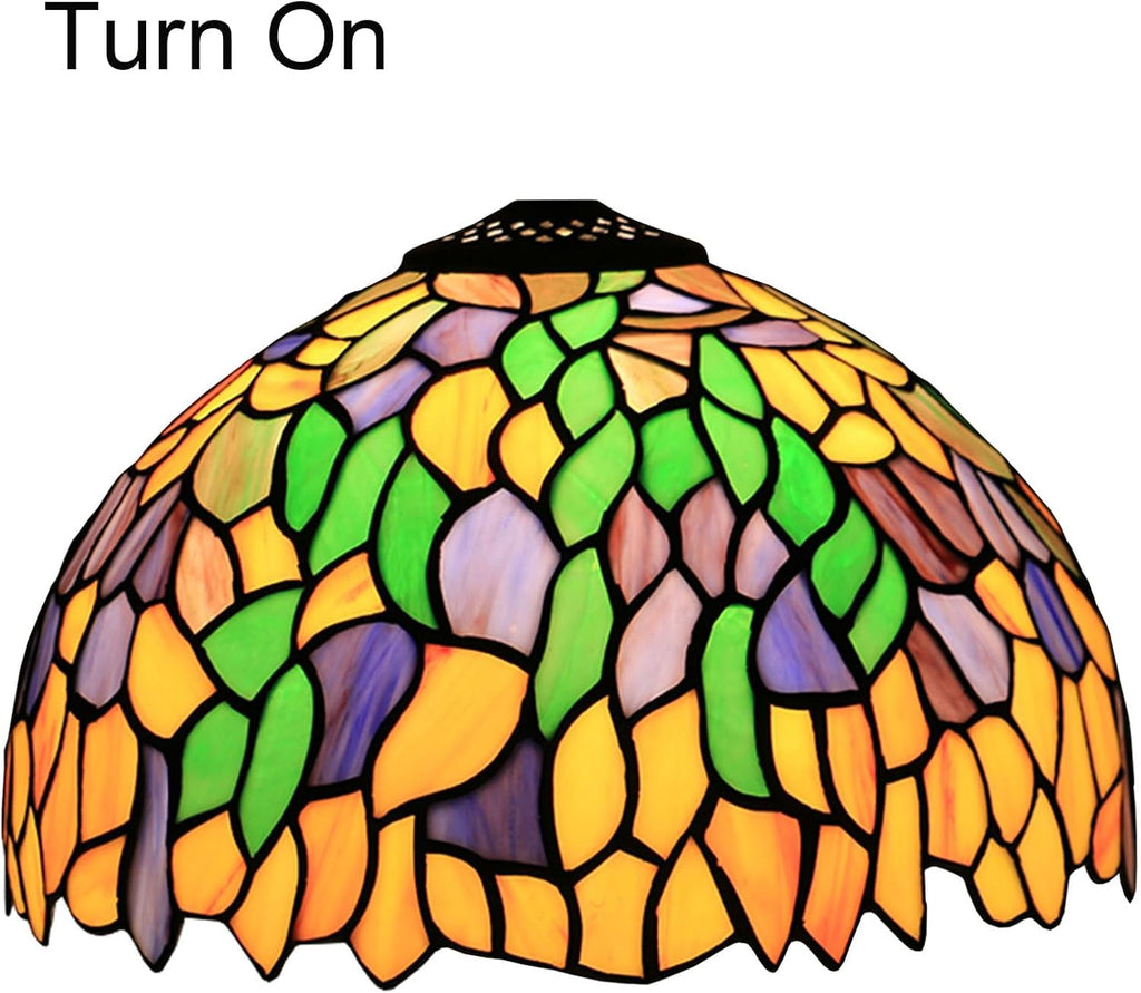 Tiffany Lamp Shade 12 Inch Wide Accessories Replacement Only Wisteria Stained Glass Lampshades Vintage Yellow Green Blue Leaf Light Cover for Table Lamp Pendant Light Ceiling Fixture