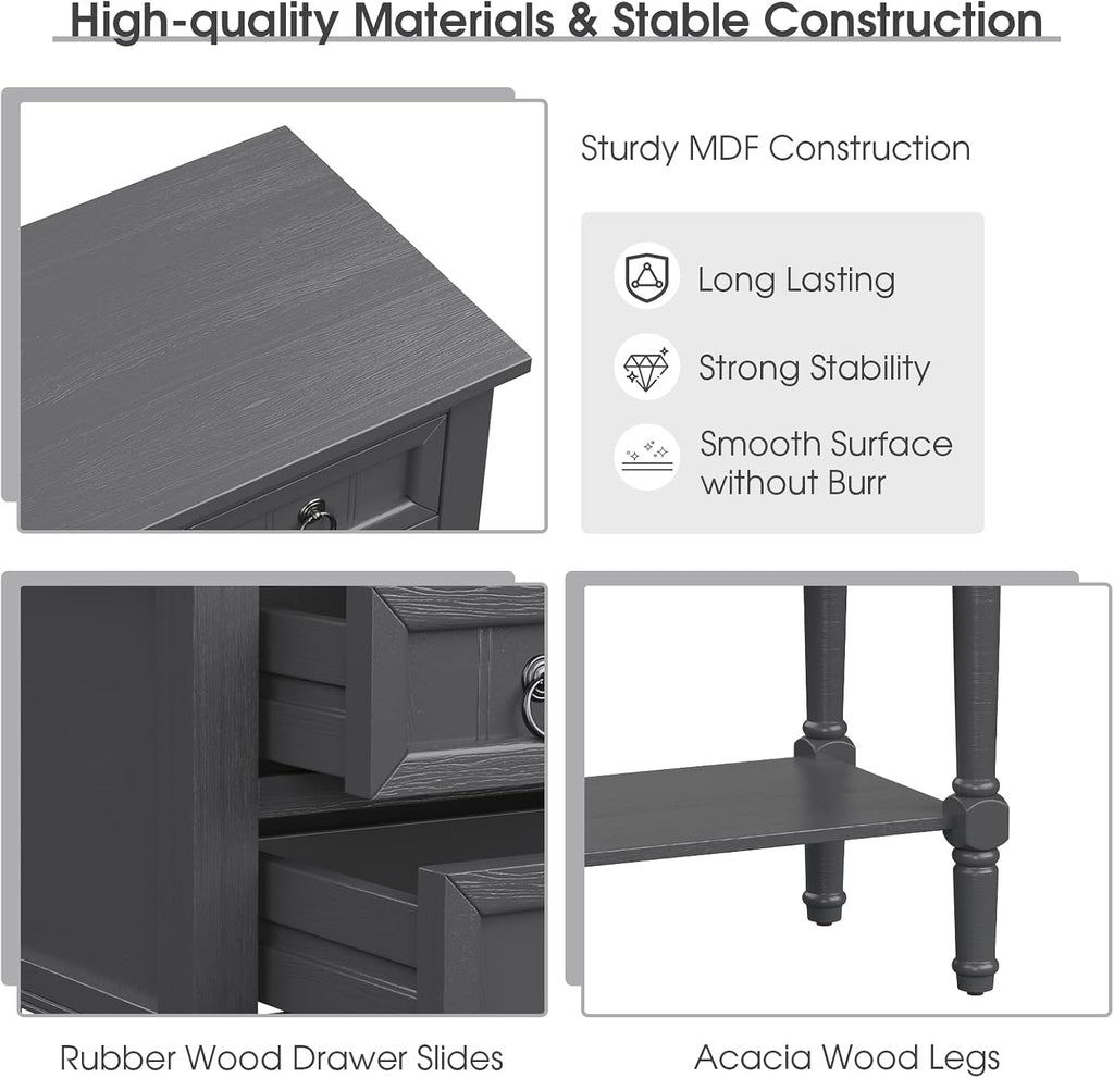 Giantex Console Table with 3 Drawers, 24' Rustic Entryway Table with Storage, Open Bottom Shelf, Compact Hallway Table, Small Sofa Side Table for Living Room, Bedroom, Narrow Entry Table, Gray