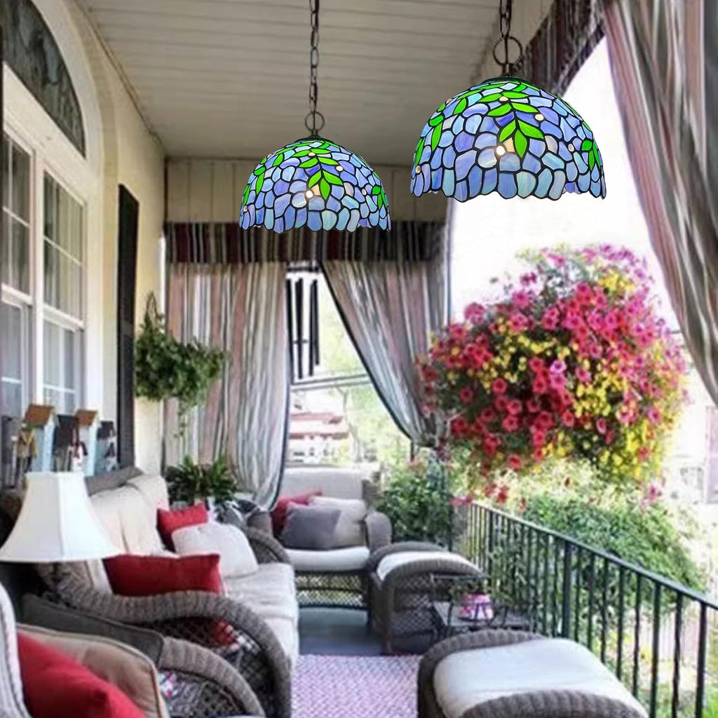 12-Inch Wisteria Lamp Shade Replacement, Tiffany Style Stained Glass Lampshades, Retro Blue Green Leaf Light Cover Accessories Only for Table lamp Pendant Lights Ceiling Light,Blue