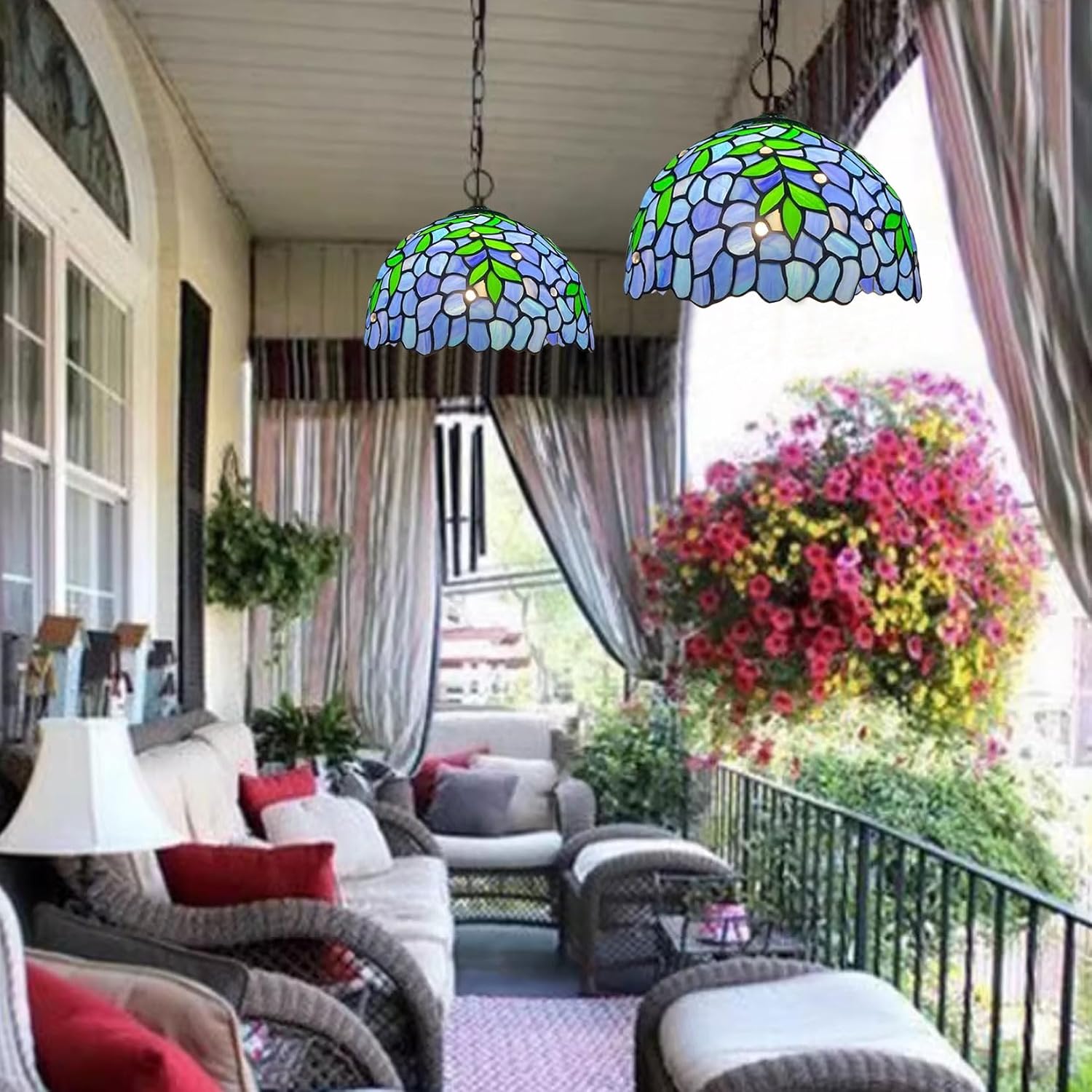 12-Inch Wisteria Lamp Shade Replacement, Tiffany Style Stained Glass Lampshades, Retro Blue Green Leaf Light Cover Accessories Only for Table lamp Pendant Lights Ceiling Light,Blue