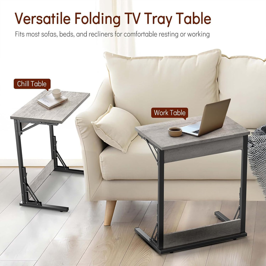 Tatub 24' TV Tray Table Set of 4, Folding C Shaped End Table, Small Sofa Side Laptop Desk for Living Room, Bedroom, Ivory White
