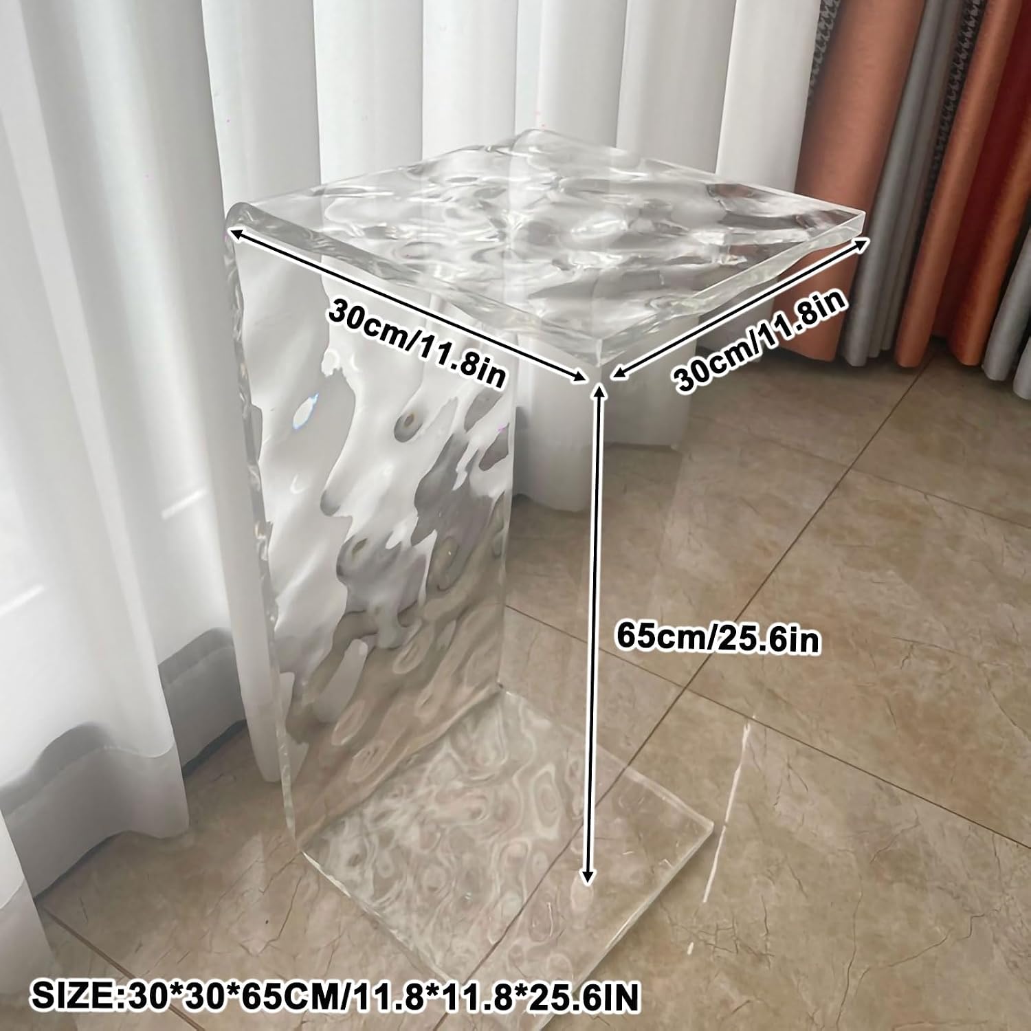 Acrylic C Table for Couch, 25.6 in Multipurpose C Shape Side Table Clear Acrylic Couch Table, Modern End Table Snack Laptop Holder, Slim Accent Sofa Side Table for Living Room Bedroom Patio