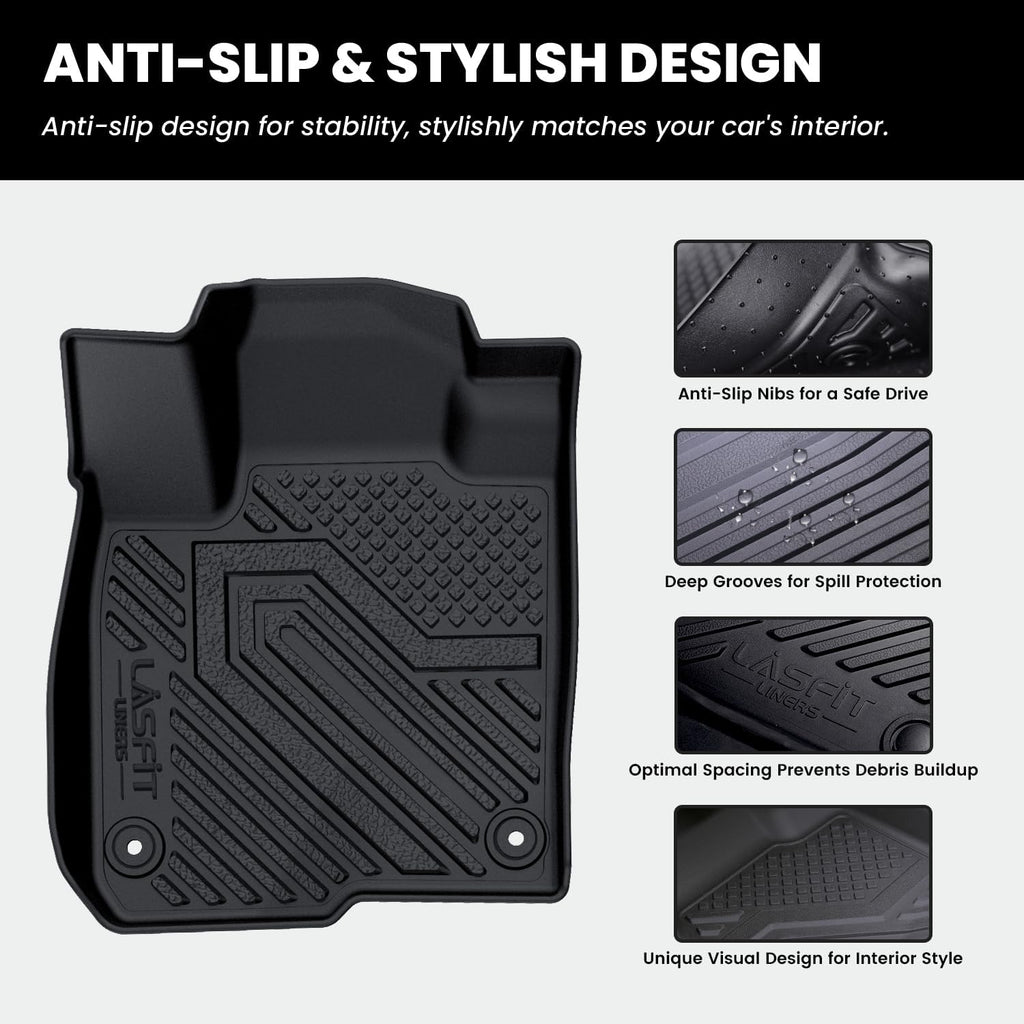 LASFIT Floor Mats for Honda Civic Hybrid Sedan 2025 2026 & Hybrid Hatchback 2025 2026, All Weather TPE Custom Fit Car Floor Liner, 1st & 2nd Row, Black