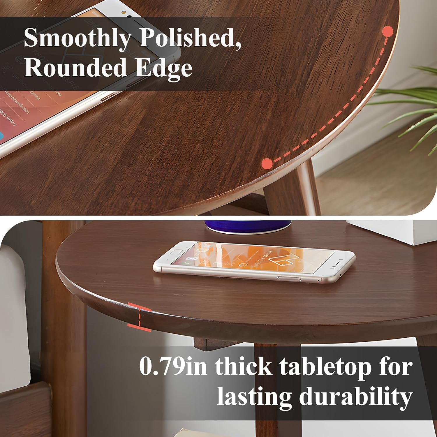 Side Table, 2-Tier Round End Tables Living Room, Mid Century Modern Side Table, Round Nightstand, Oak Accent Table, Small Round Coffee Table, 16.54' Dia.x 23.62' H(Walnut)