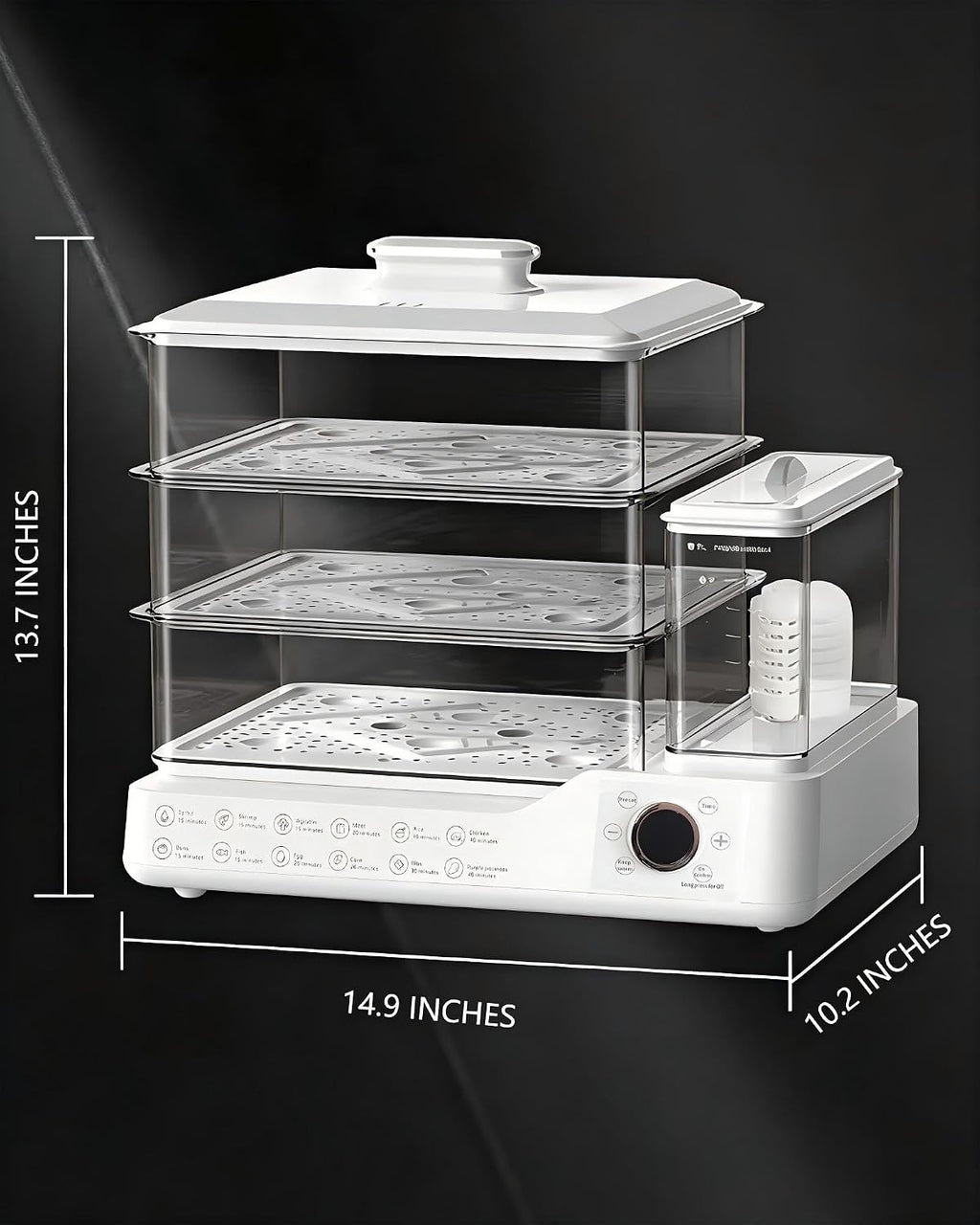 24L Electric Food Steamer, 3-Tier Stainless Steel Steam Cooker with 12 Preset Modes, Detachable Water Tank, 24H Delay Start, Auto Shut-Off & Keep Warm for Vegetables, Fish and Eggs