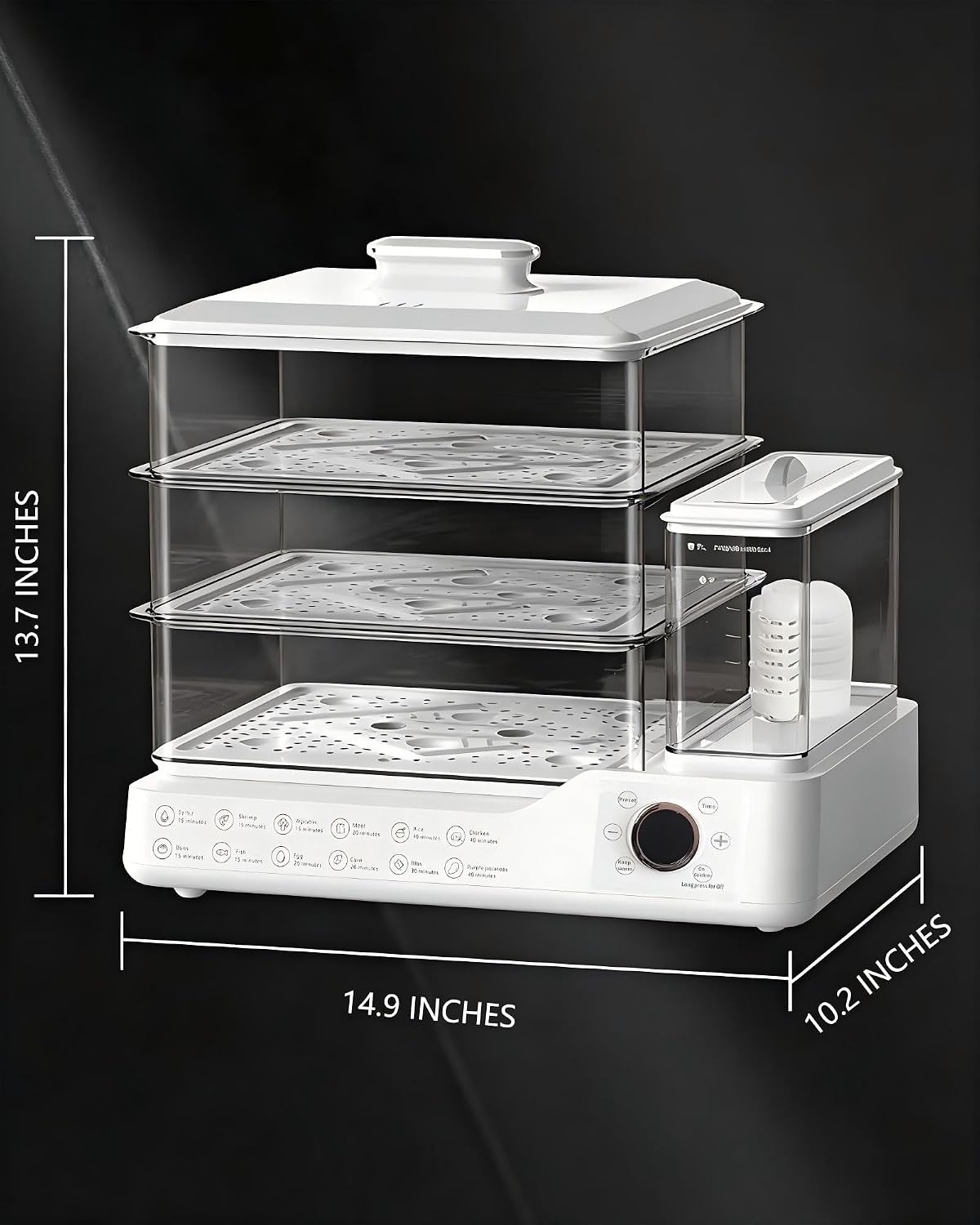 24L Electric Food Steamer, 3-Tier Stainless Steel Steam Cooker with 12 Preset Modes, Detachable Water Tank, 24H Delay Start, Auto Shut-Off & Keep Warm for Vegetables, Fish and Eggs